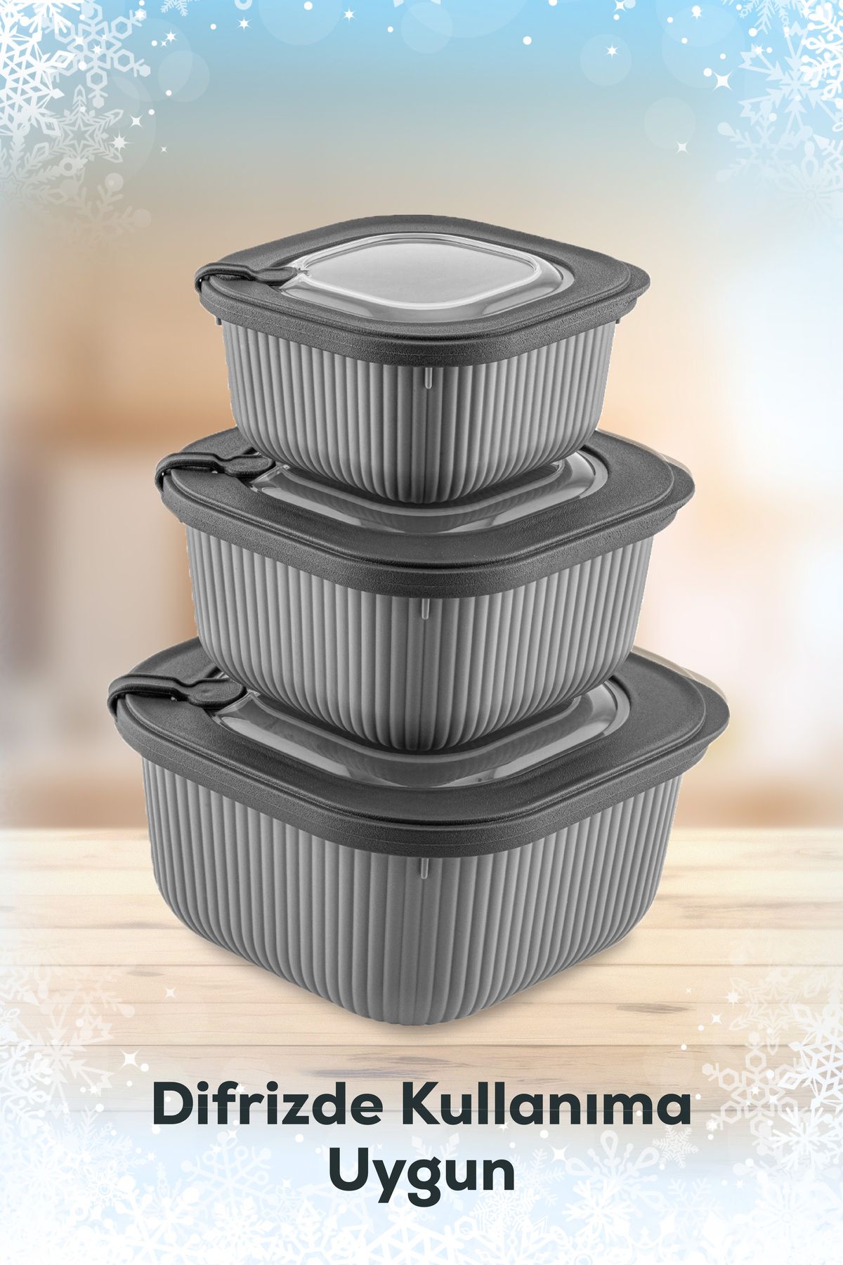 Vienev-Set of 12 Anthracite Vip Special Storage Containers with Lids - 600-1100-1800 ml Suitable for Microwave and Freeze 3
