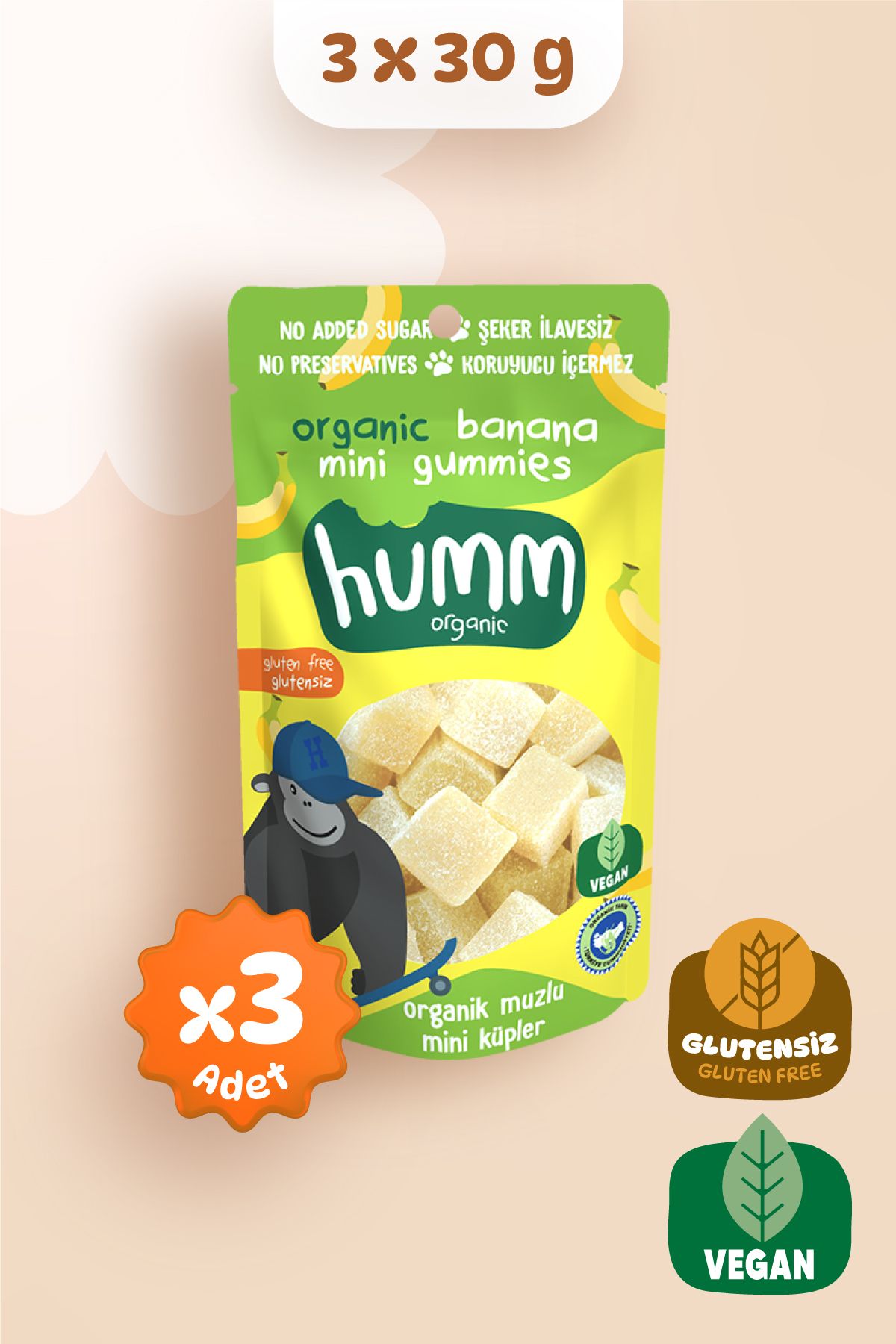 Humm Organic Organik Glutensiz Vegan Muzlu Mini Küpler 30g X 3 Adet