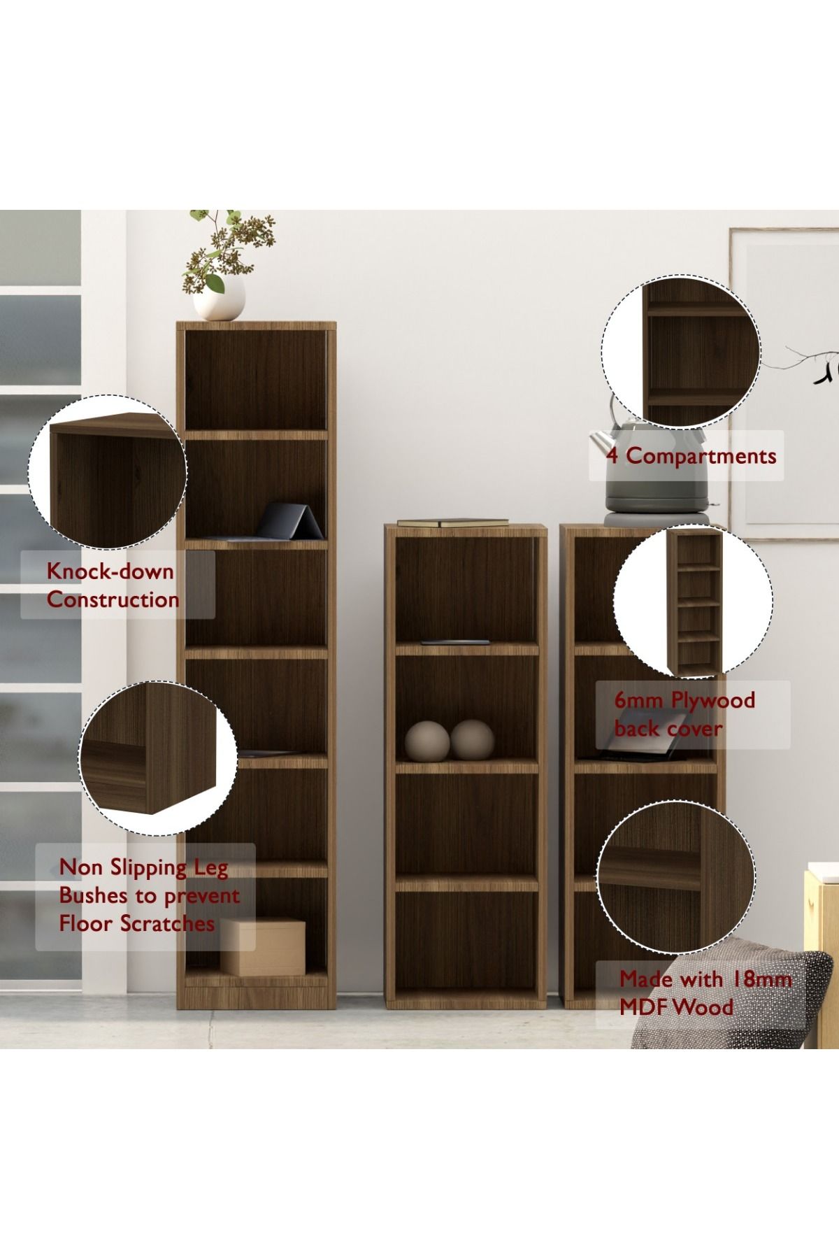 Mahmayi-Wooden Storage Display Shelves 4-Tier Freestanding, Box Shelves, Zabrano 4