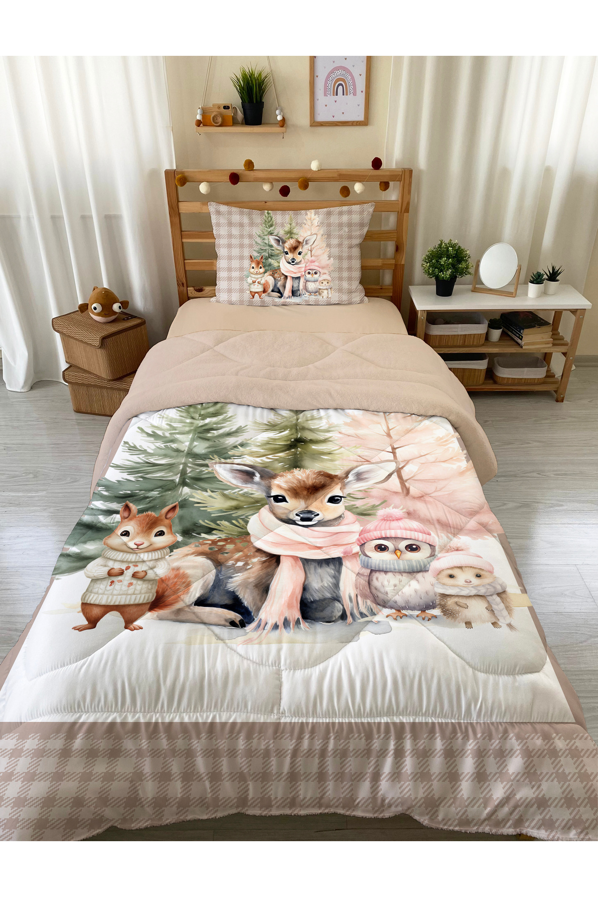 Evmila Çift Taraflı Desenli Kapitone Yorgan - Tek Kişilik Kişilik Uyku Seti