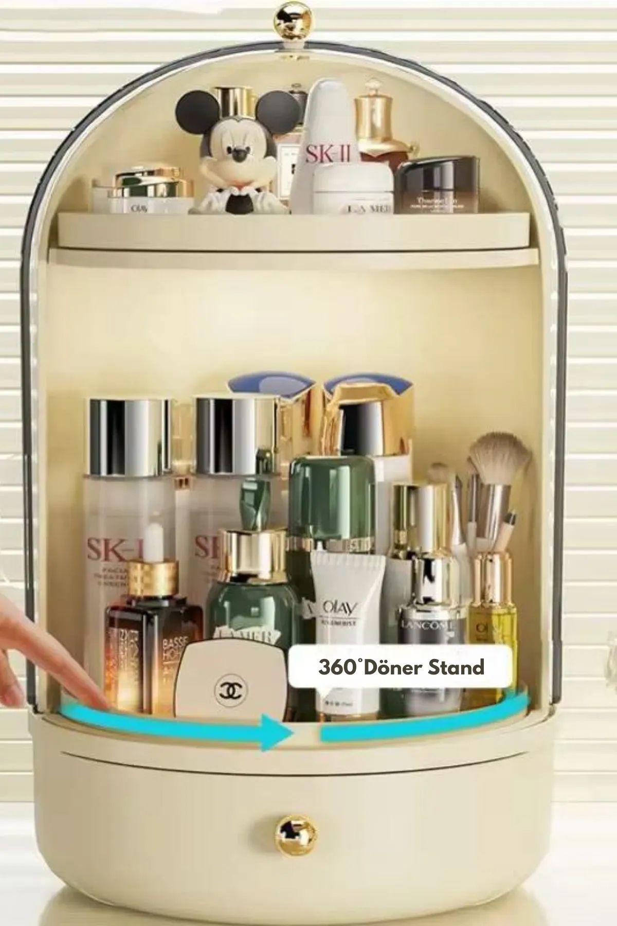 Emofom-Shine Display Rack 360 Rotating Stand with Drawers and Shelf and Container Makeup Organizer Cosmetic Organizer 7