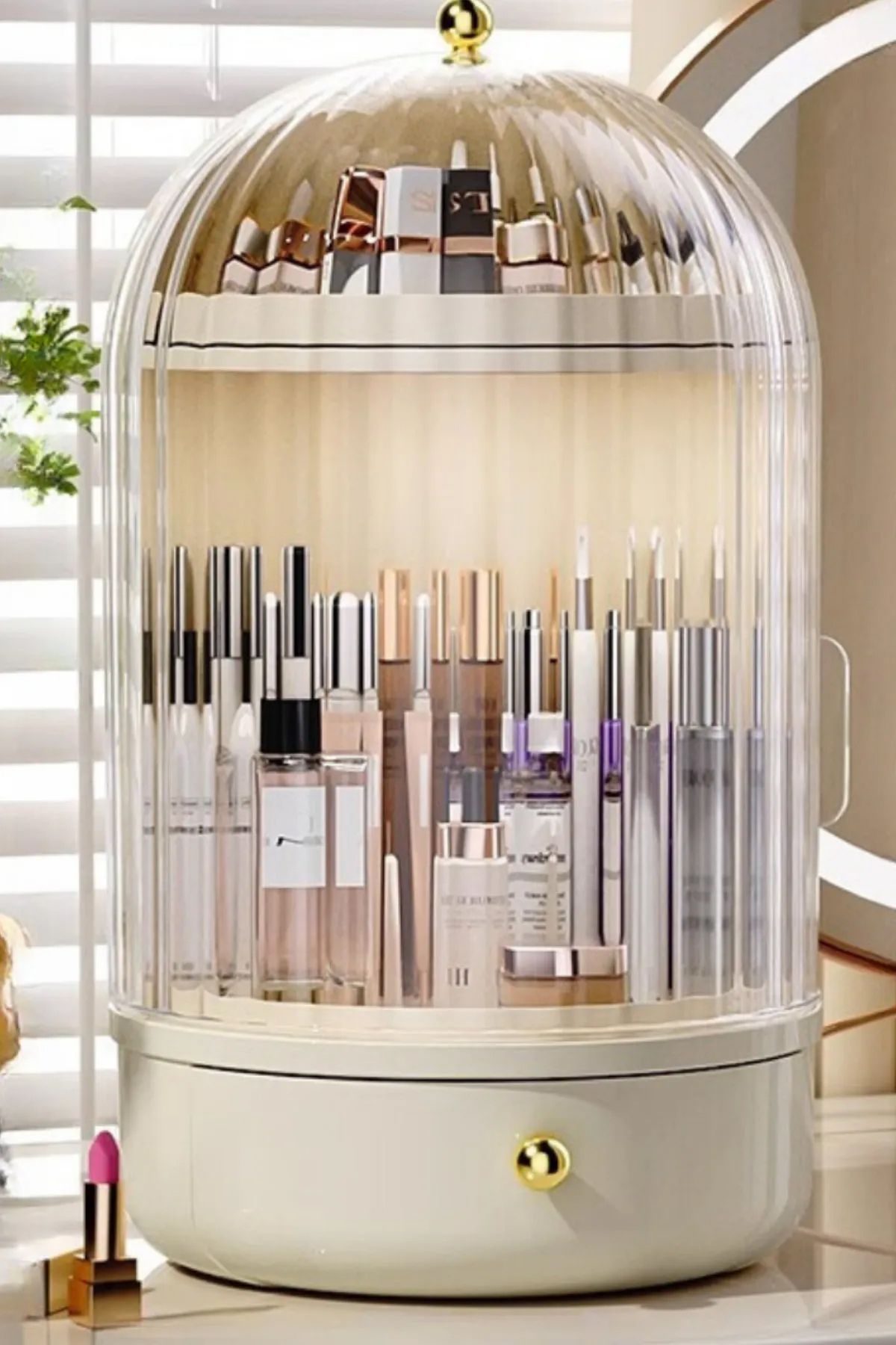 Emofom-Shine Display Rack 360 Rotating Stand with Drawers and Shelf and Container Makeup Organizer Cosmetic Organizer 6