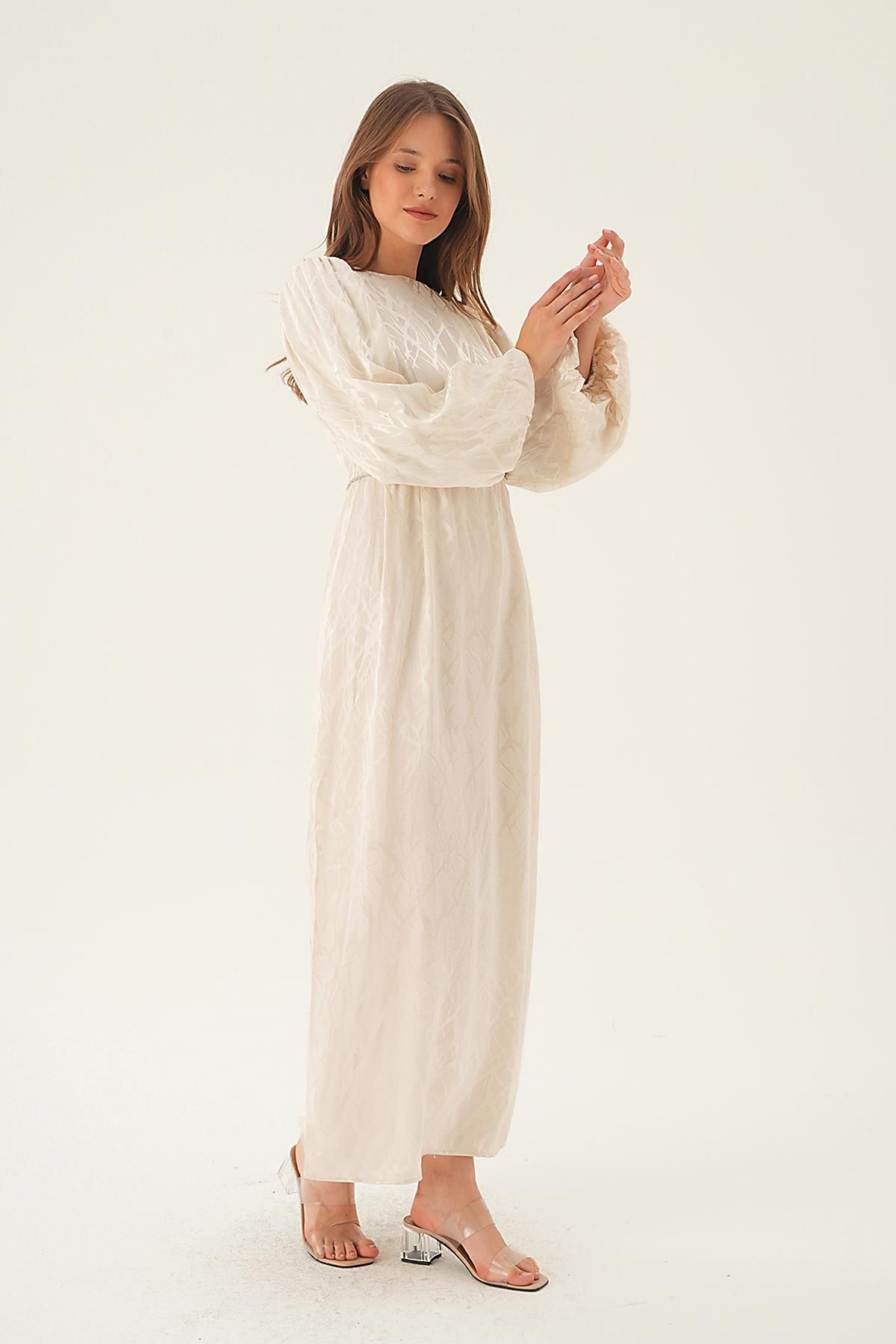 Rays-4209A Stone Color BAlloon Sleeve Dress 2
