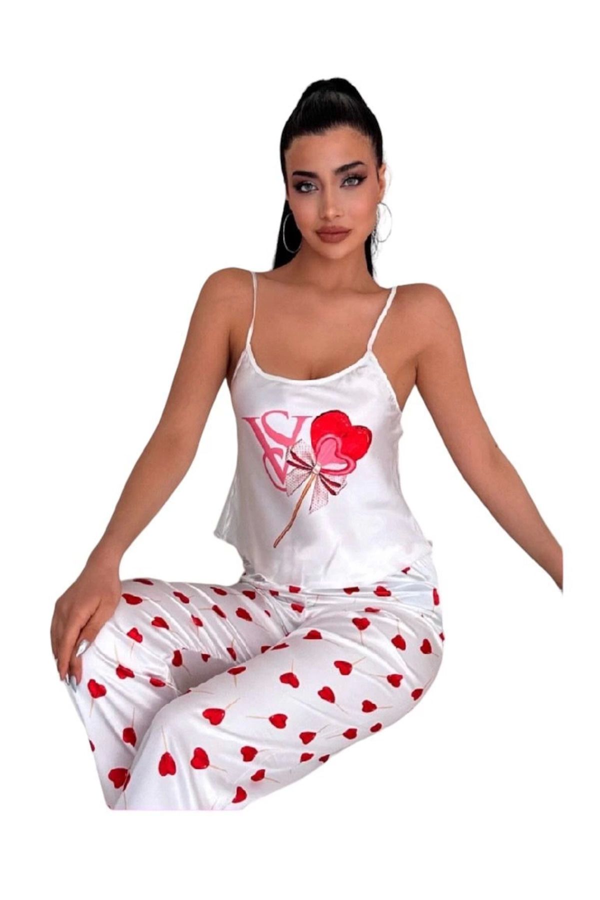 STİL E DİVERSO Victoria Secret 8007 Kadın Saten Askılı Pijama Takım