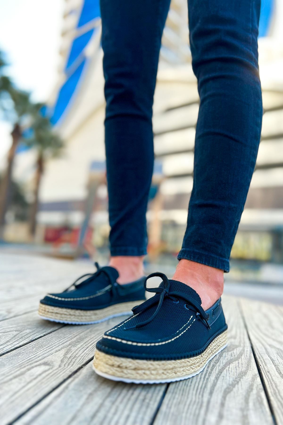DERİJE Erkek Örgü Kumaş Siyah Espadril Ayakkabı CH311