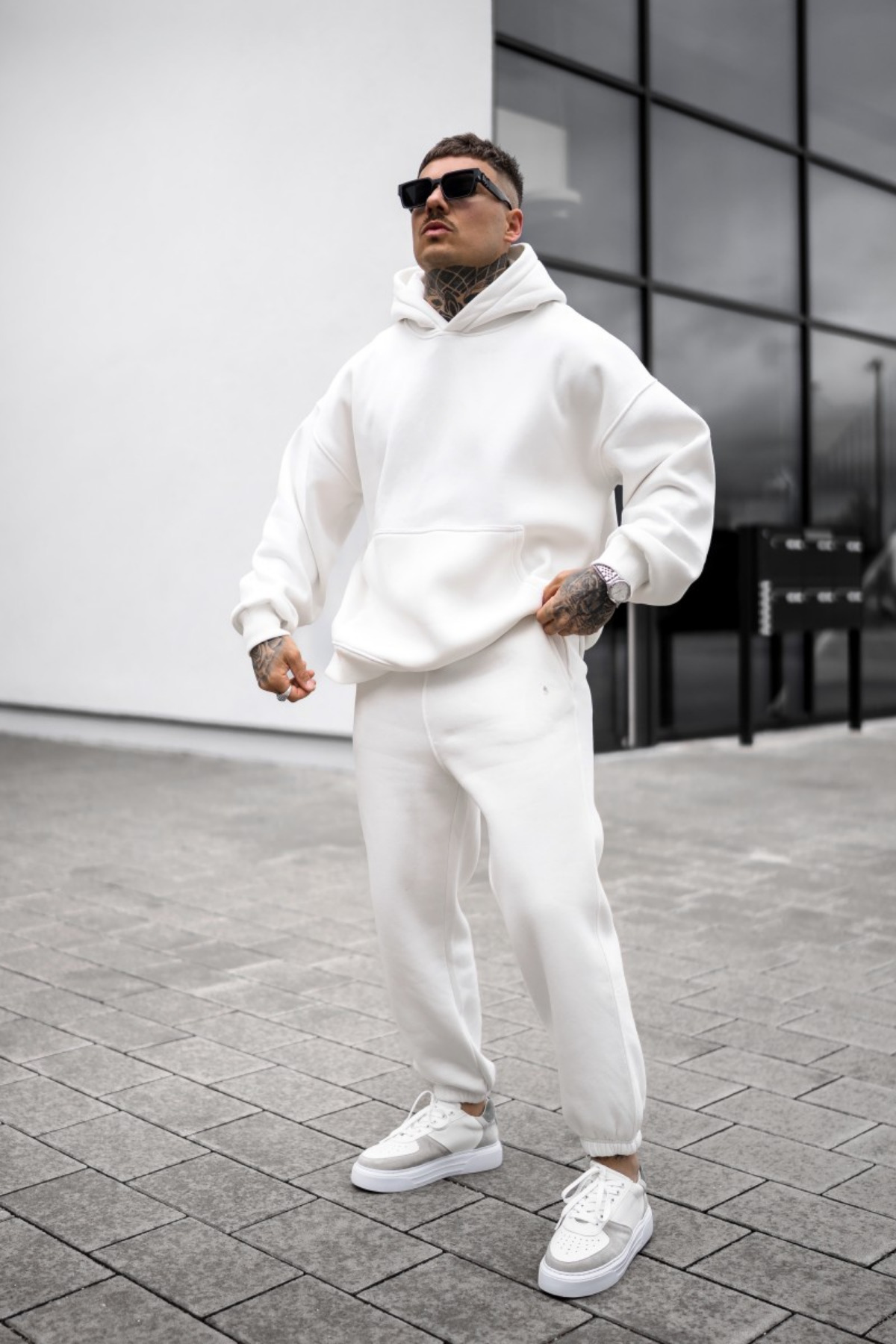 Men's Trend 3 Yarn Cotton Oversized Unprinted Elasticated Leg Tracksuit