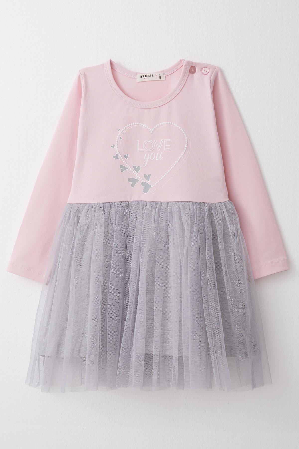 Breeze-Girl's Long Sleeve Dress Text Printed Heart 1.5-5 Years, Pink 1