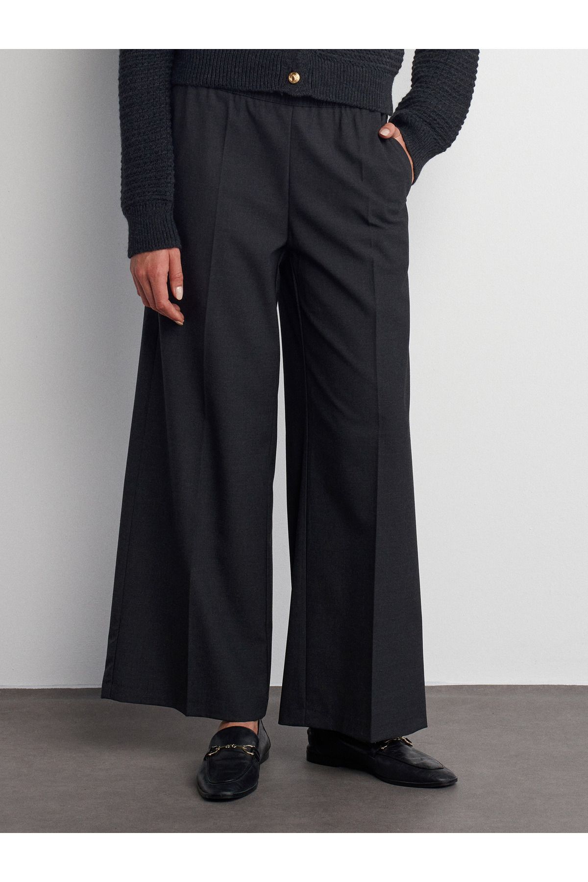 Dilvin-71556 Drawstring Tied Trousers-Anthracite 5