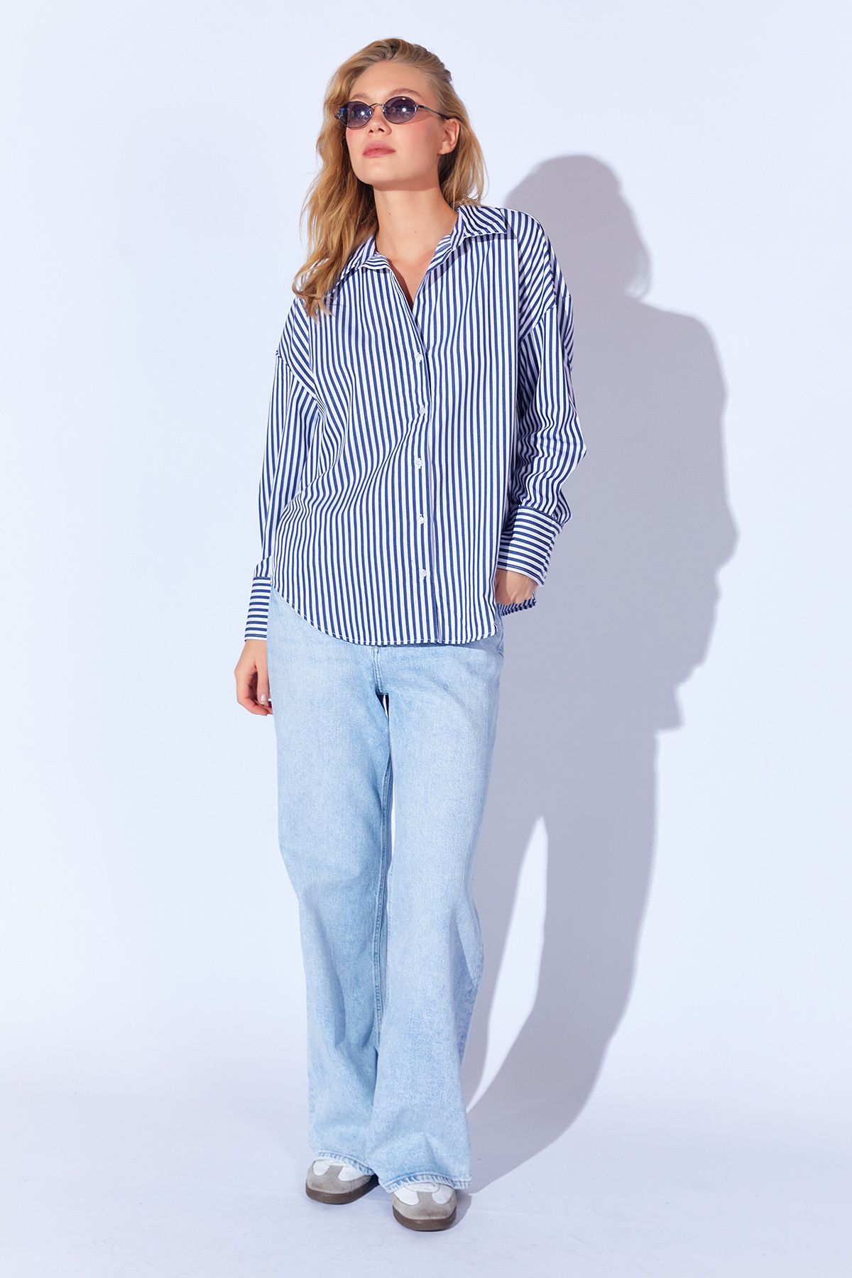 Manche-Navy Blue Striped Women's Shirt 3