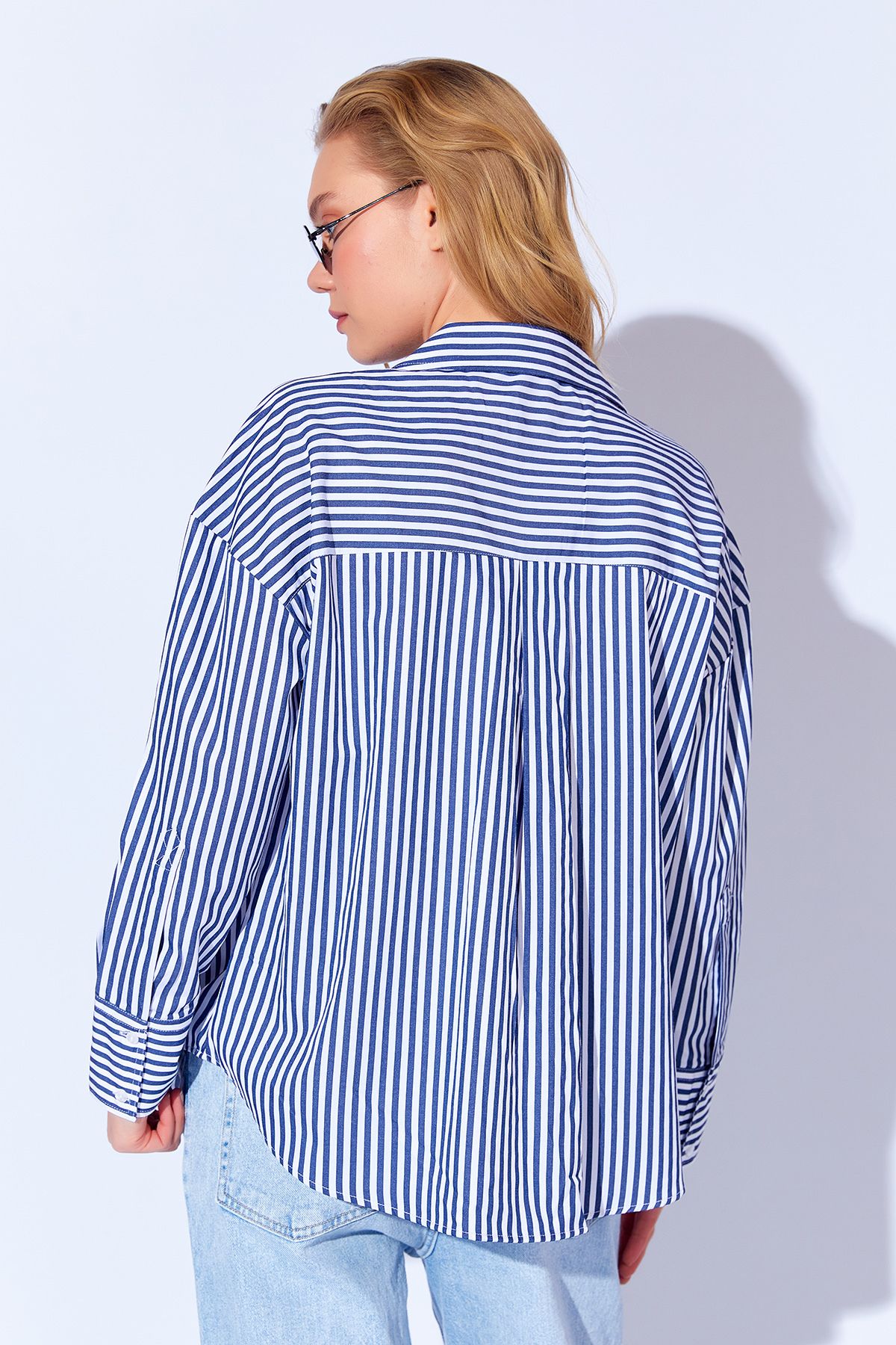 Manche-Navy Blue Striped Women's Shirt 5