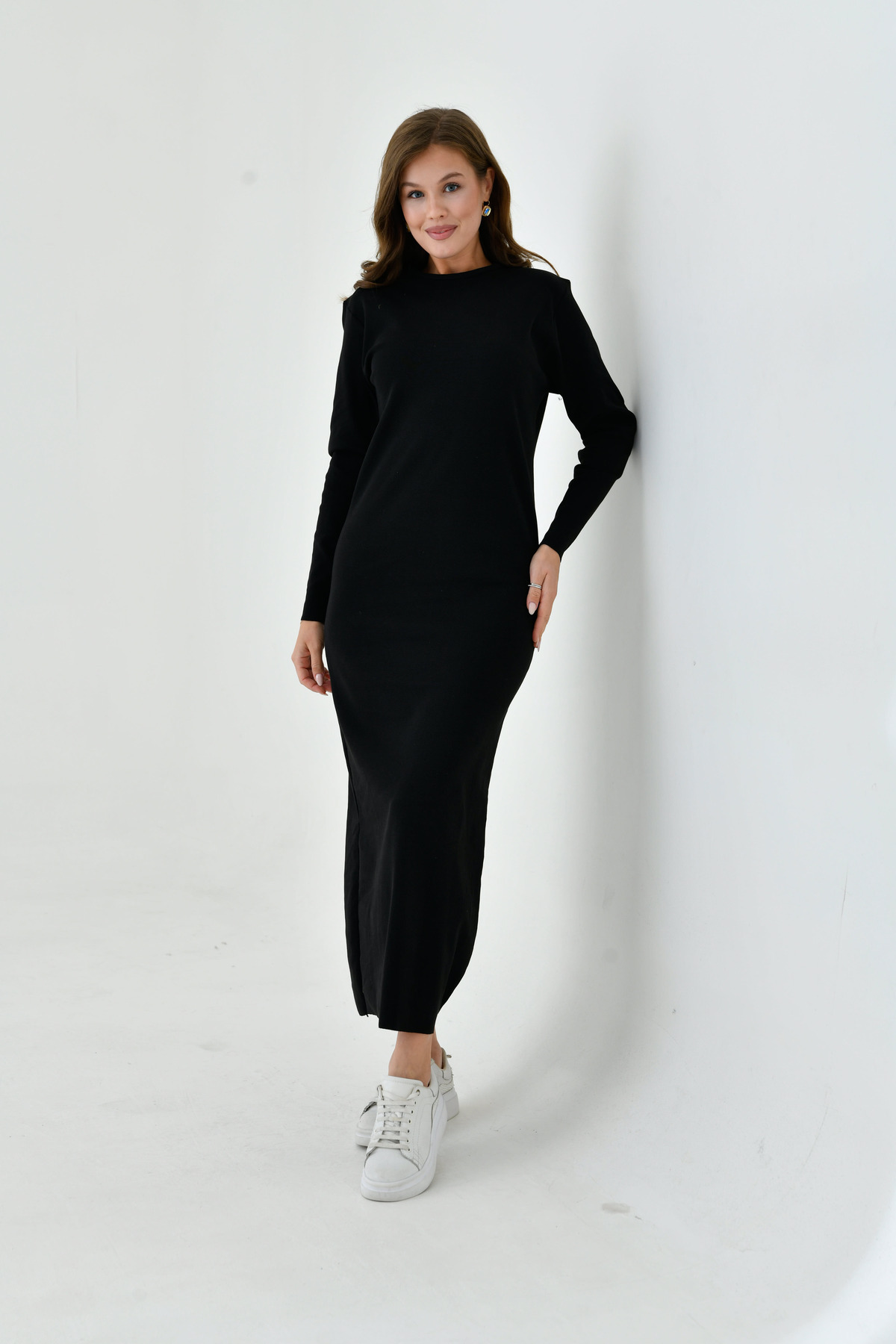 mirach-Long Sleeve Ribbed Maxi Dress - Zero Collar, Basic Knitwear Abaya Ferace 5