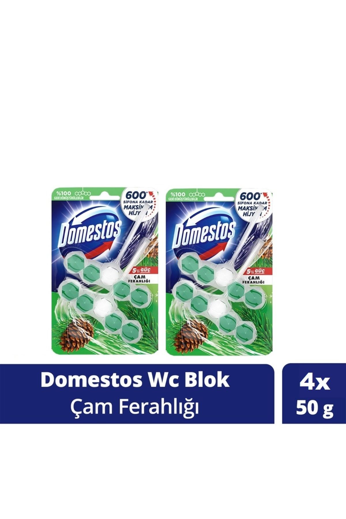 Domestos Wc Blok 5'li Güç Tuvalet Bloğu Çam Ferahlığı Maksimum Hijyen Sağlar 100 Gx2