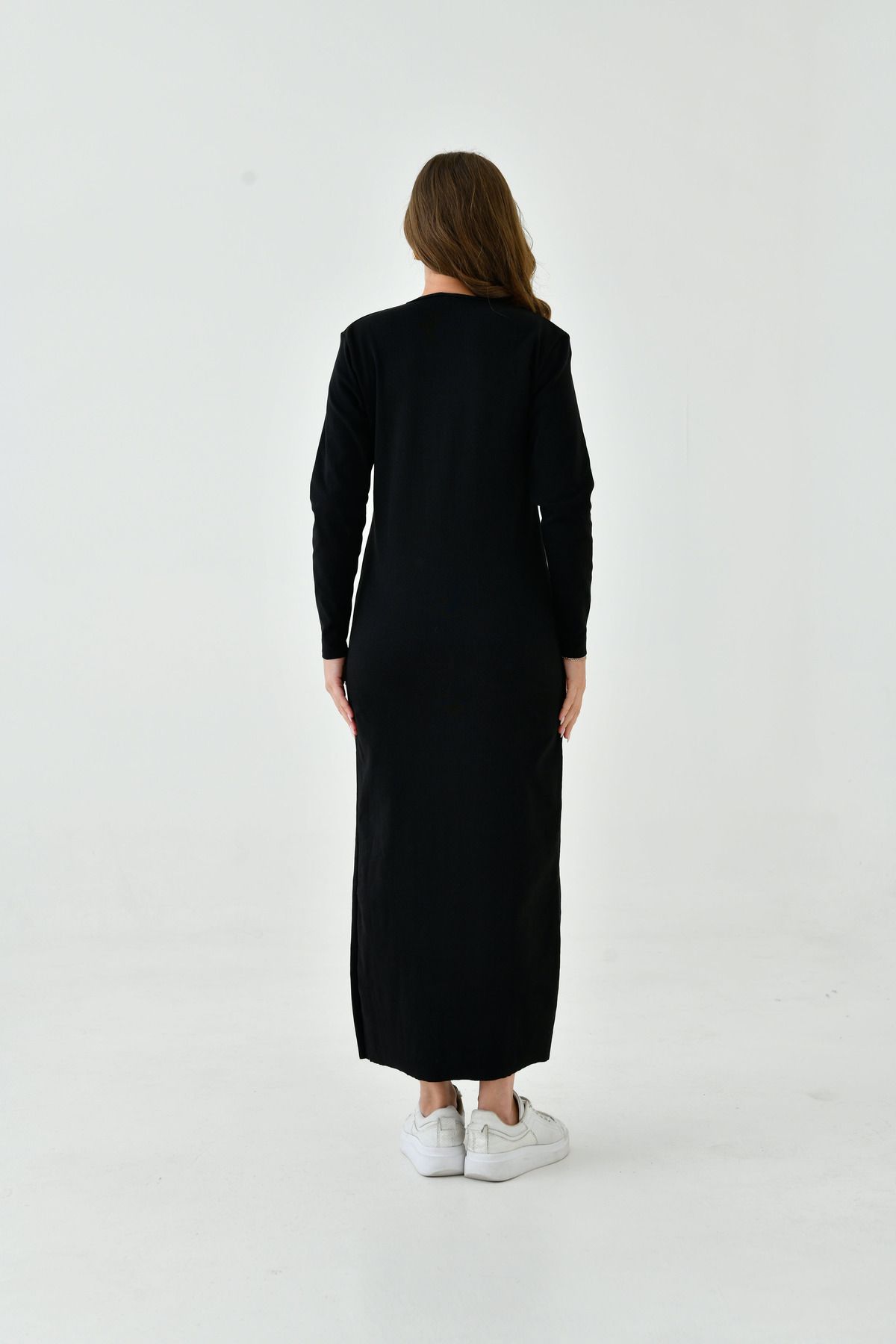 mirach-Long Sleeve Ribbed Maxi Dress - Zero Collar, Basic Knitwear Abaya Ferace 6