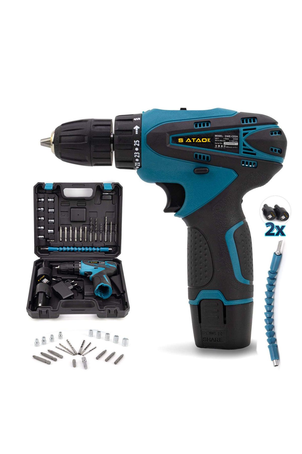 Sataok Germany 18v 5ah Metal Şanzuman Çift Armut Bataryalı Şarjlı Vidalama Şarjlı Matkap 24 Parça Setl