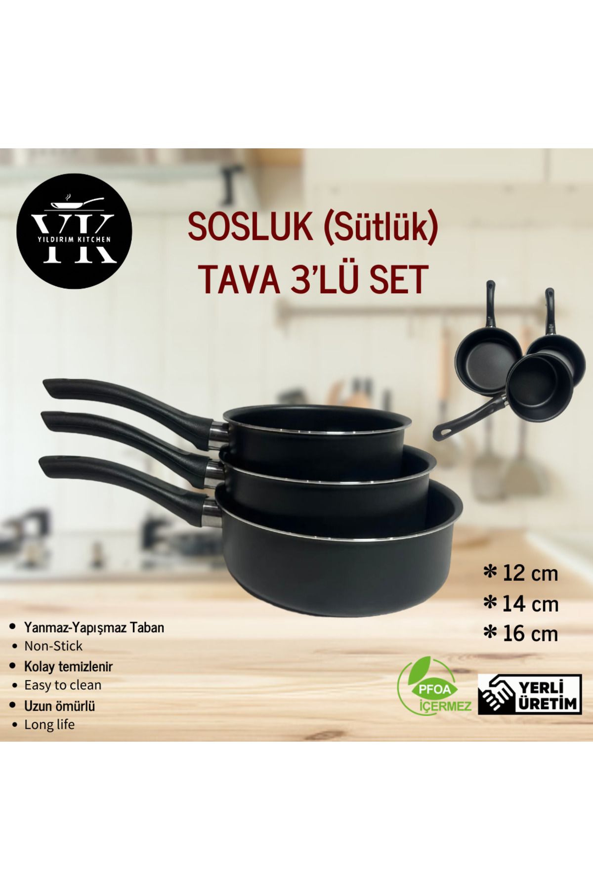 KAZICI 3'lü Set Sosluk (SÜTLÜK) Kaçerola Tava 12-14-16 Cm