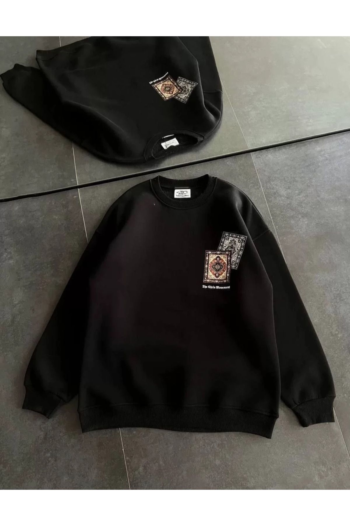 SA Alişveriş Dünyam Kadın Bisiklet Yaka Baskılı SweatShirt - Siyah