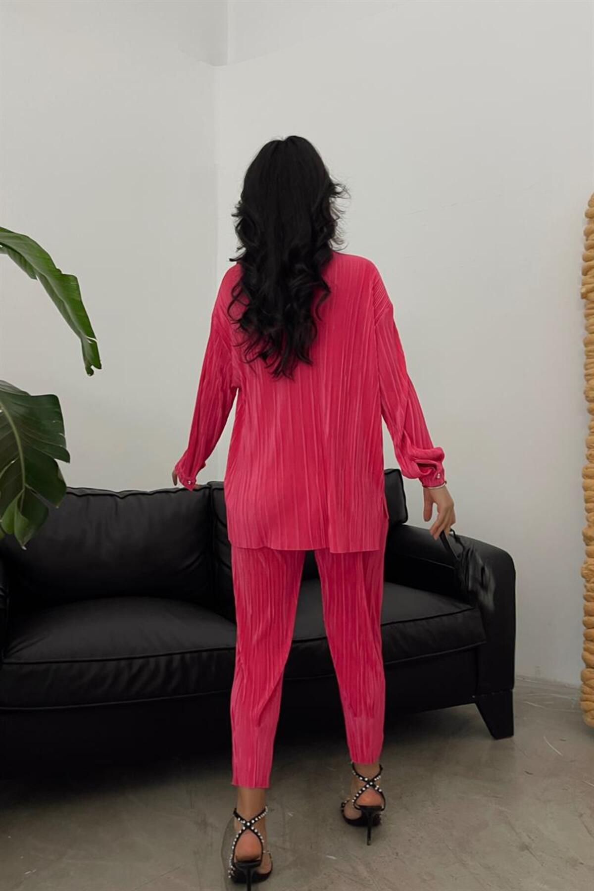 mylove-Pleated Double Set Fuchsia 2
