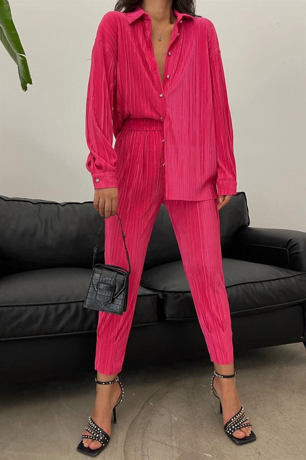 mylove-Pleated Double Set Fuchsia 4