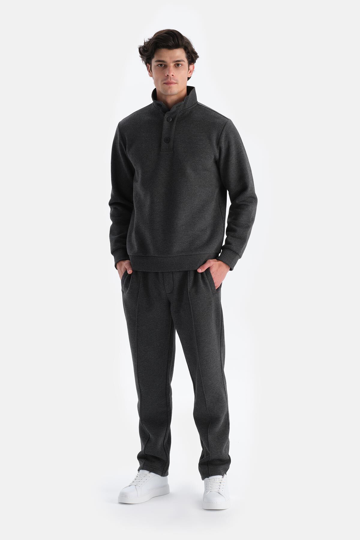 Dagi-Anthracite Melange Men's Ribbed Detailed Raised Sweatpants 1