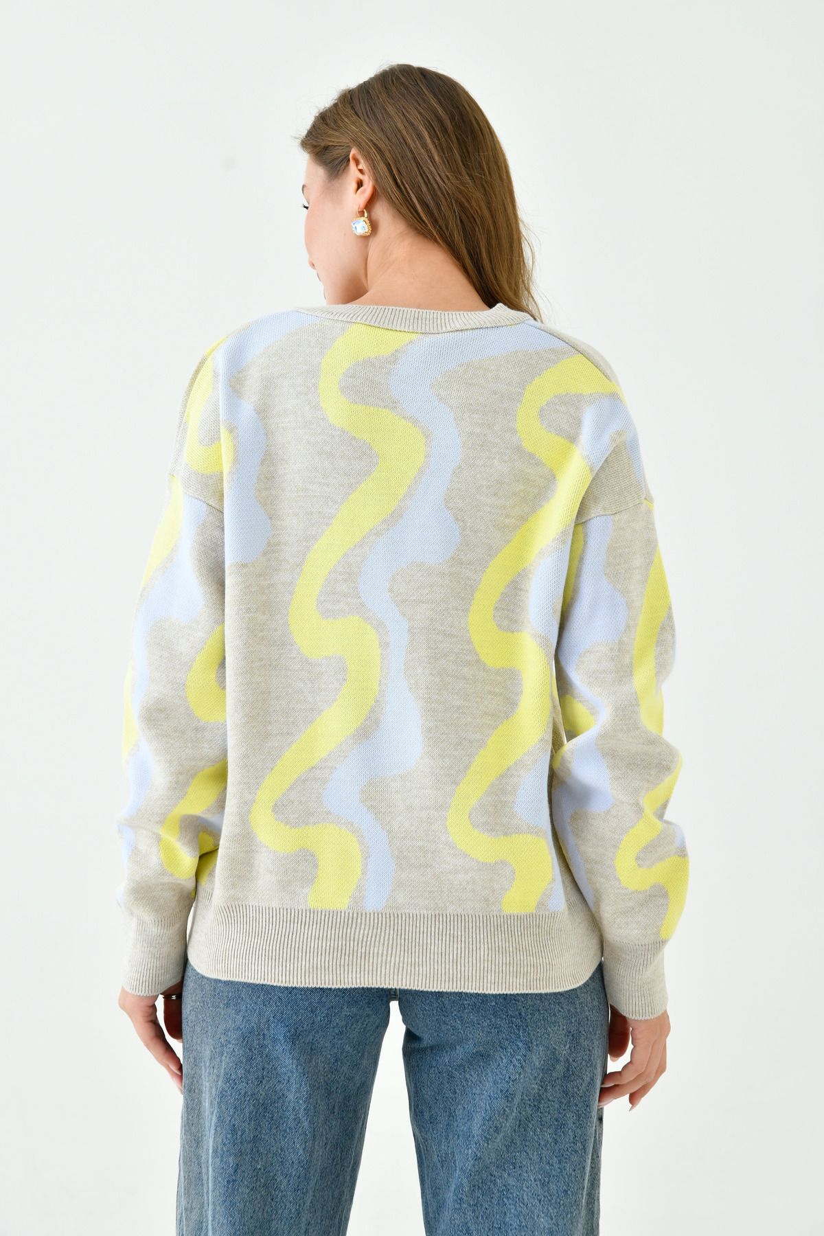 WOMAN VISION-Smoked Geometric Patterned Crew Neck Women's Knitwear Sweater - 0128 3