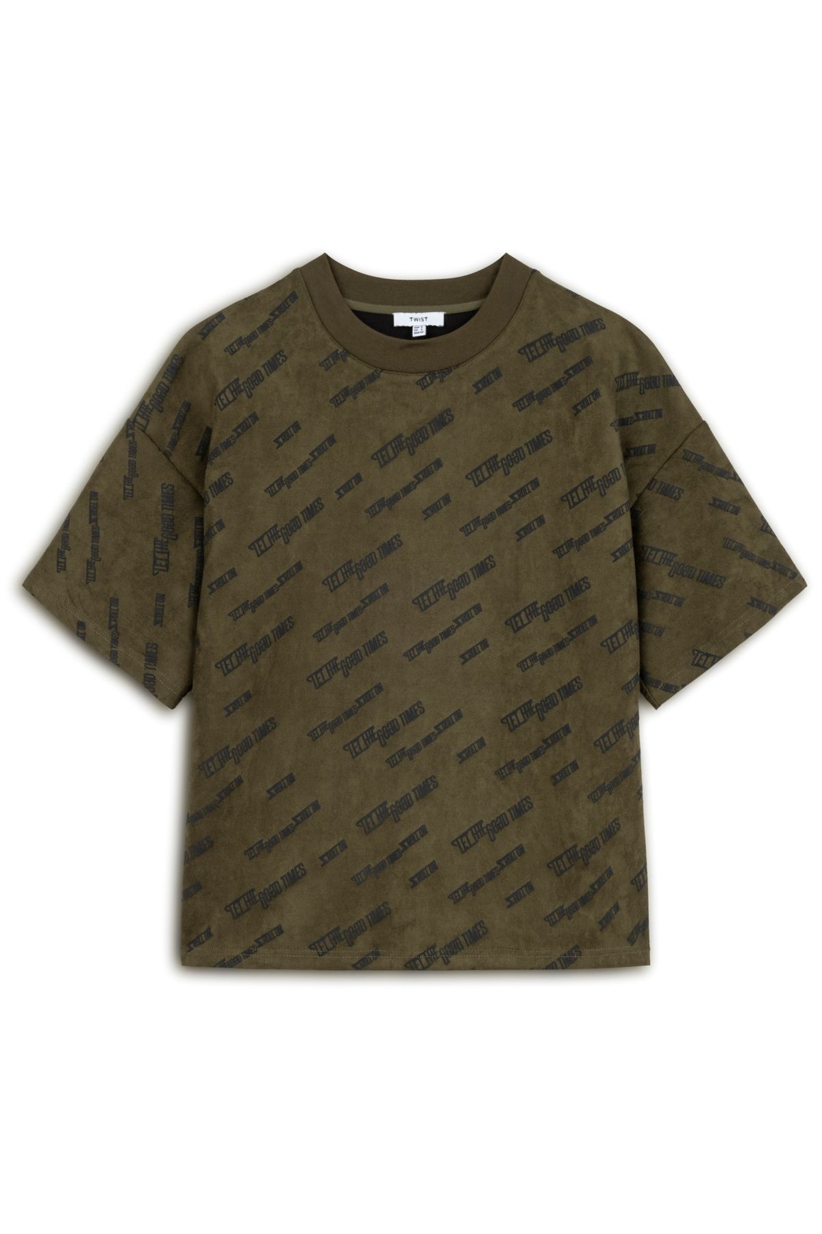 Twist-Printed and Suede Look T-Shirt 3