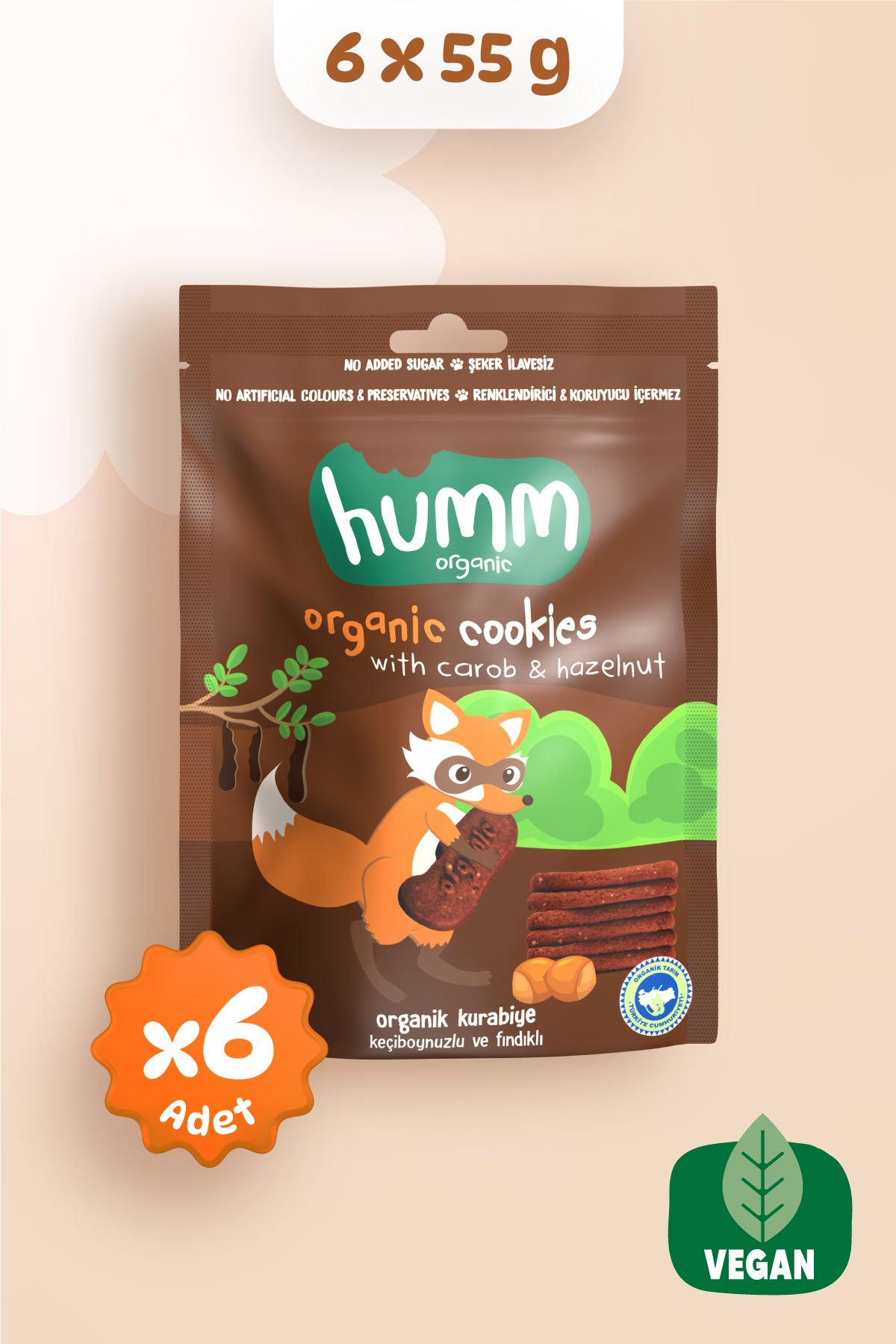 Humm Organic Organik Keçiboynuzlu Fındıklı Kurabiye 6 X 55 gr