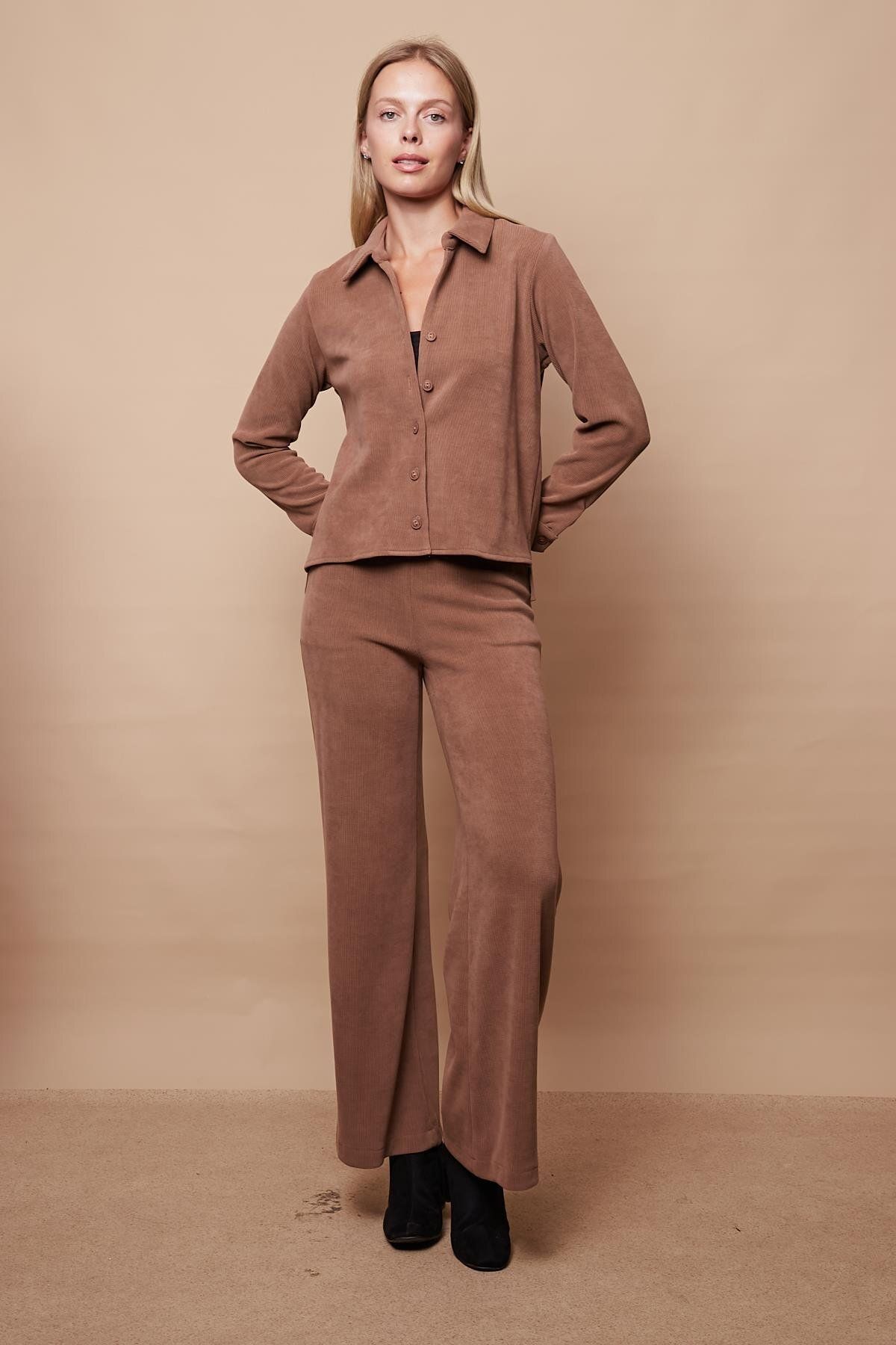 Jument-Women's Corduroy Shirt with Lycra, Long Sleeve and Side Split Detail (Jument 40088)-Ca 3