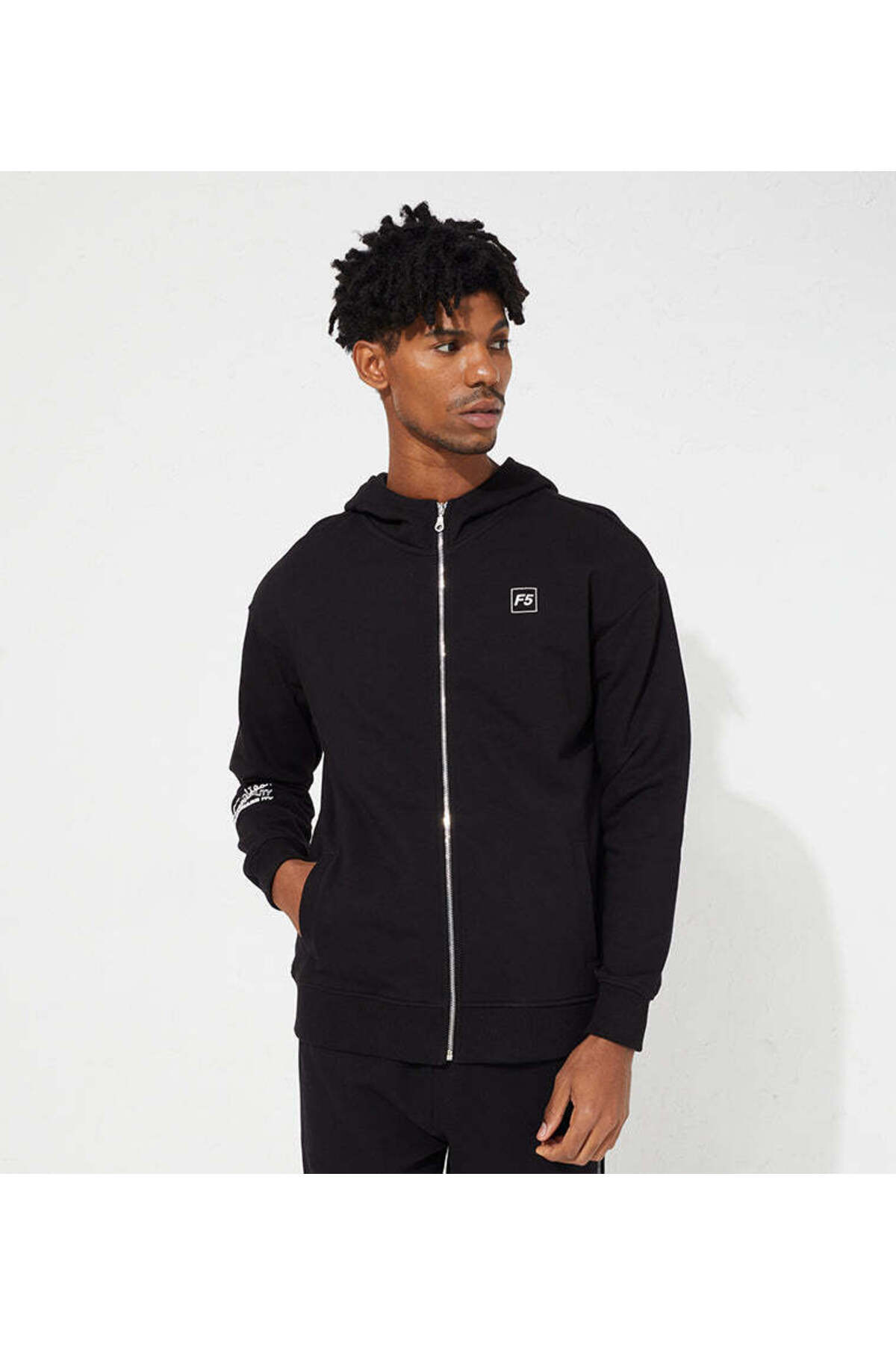 F5 Zip-Up Graphic Hoodie For Men- Trendyol