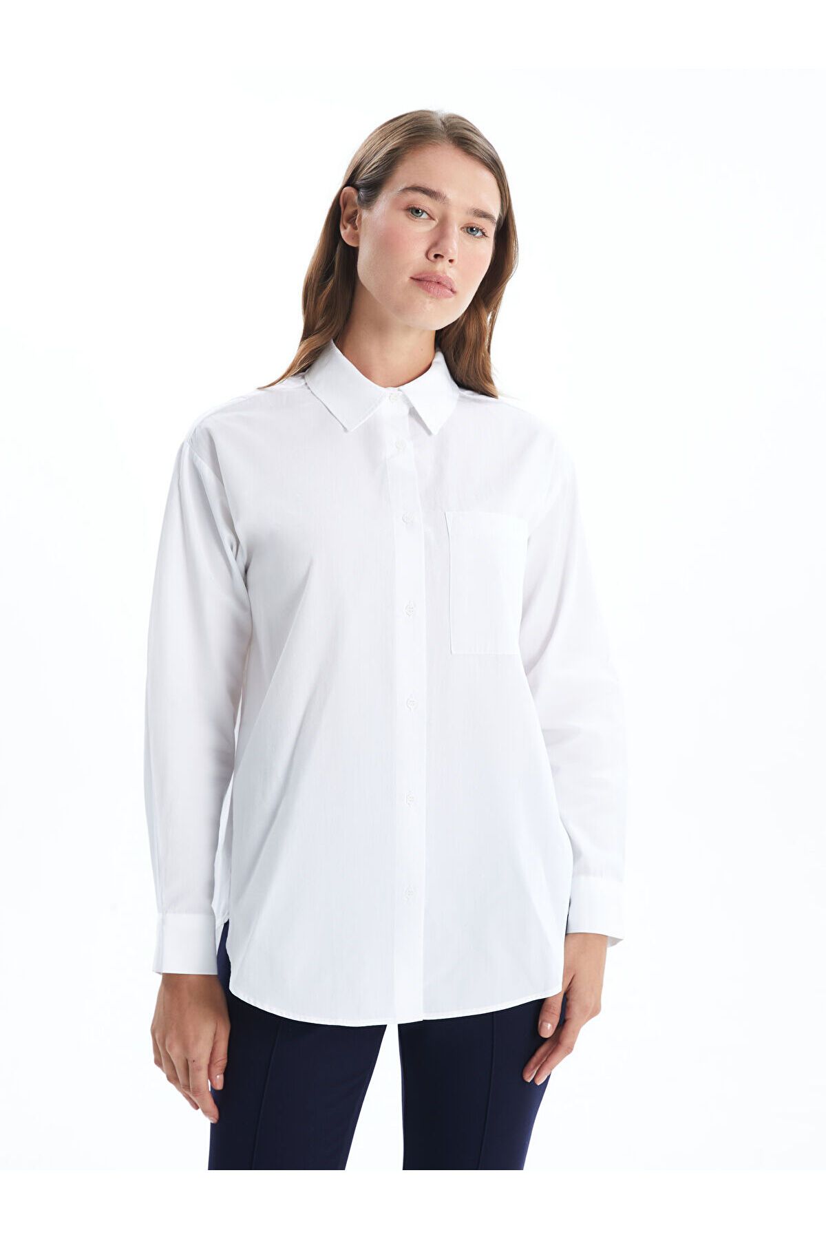LC Waikiki-Lcw Plain Langarm-Oversize-Popeline-Damenhemd 1