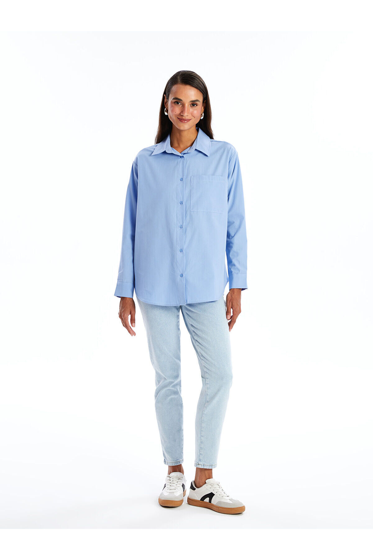 LC Waikiki-Lcw Plain Langarm-Oversize-Popeline-Damenhemd 2