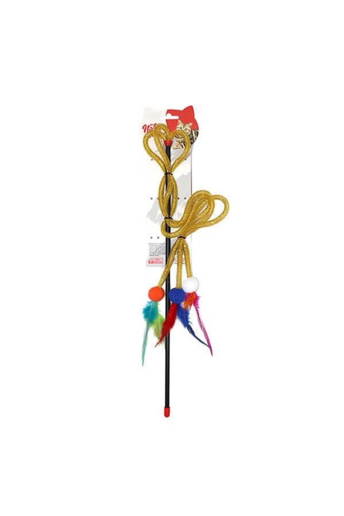 Natura Pet-45 cm Cat Fishing Rod Toy - Three Arms and Feathers, Made from Petshop 1