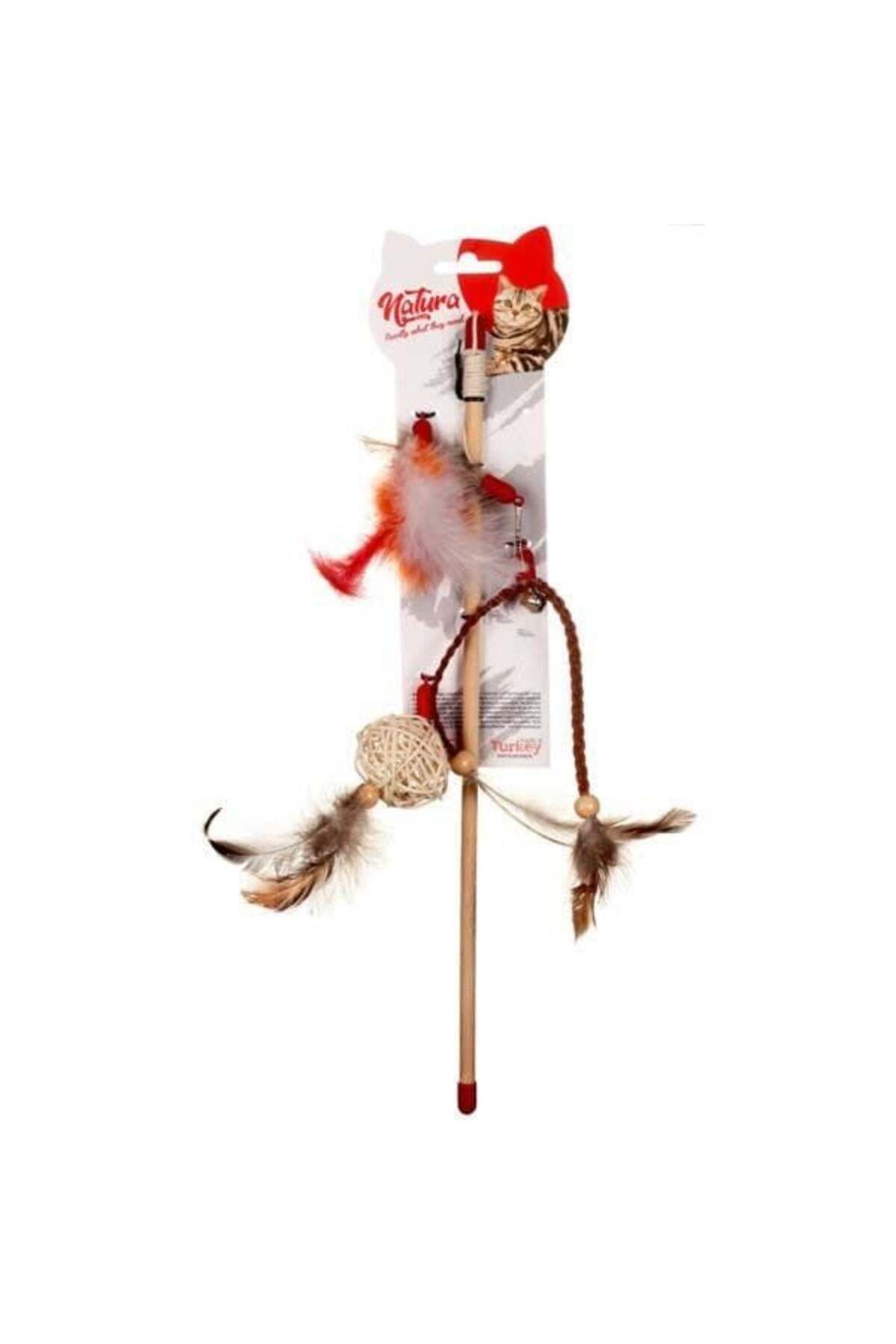 Natura Pet Üç Farklı Uçlu Doğal Kedi Olta Oyuncak 40 Cm