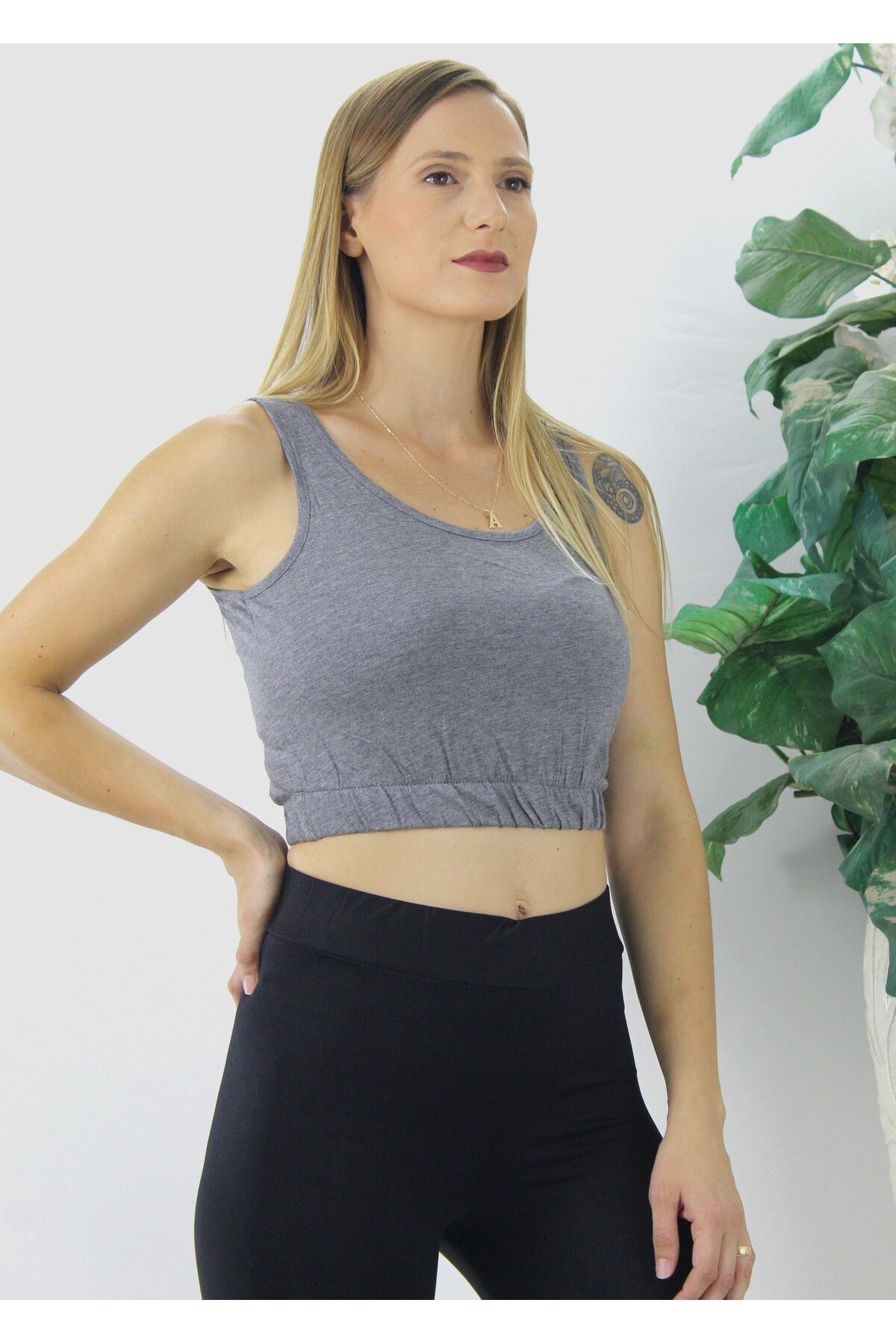 E-RICH Beli Lastikli Crop Gri - Lks2907.022