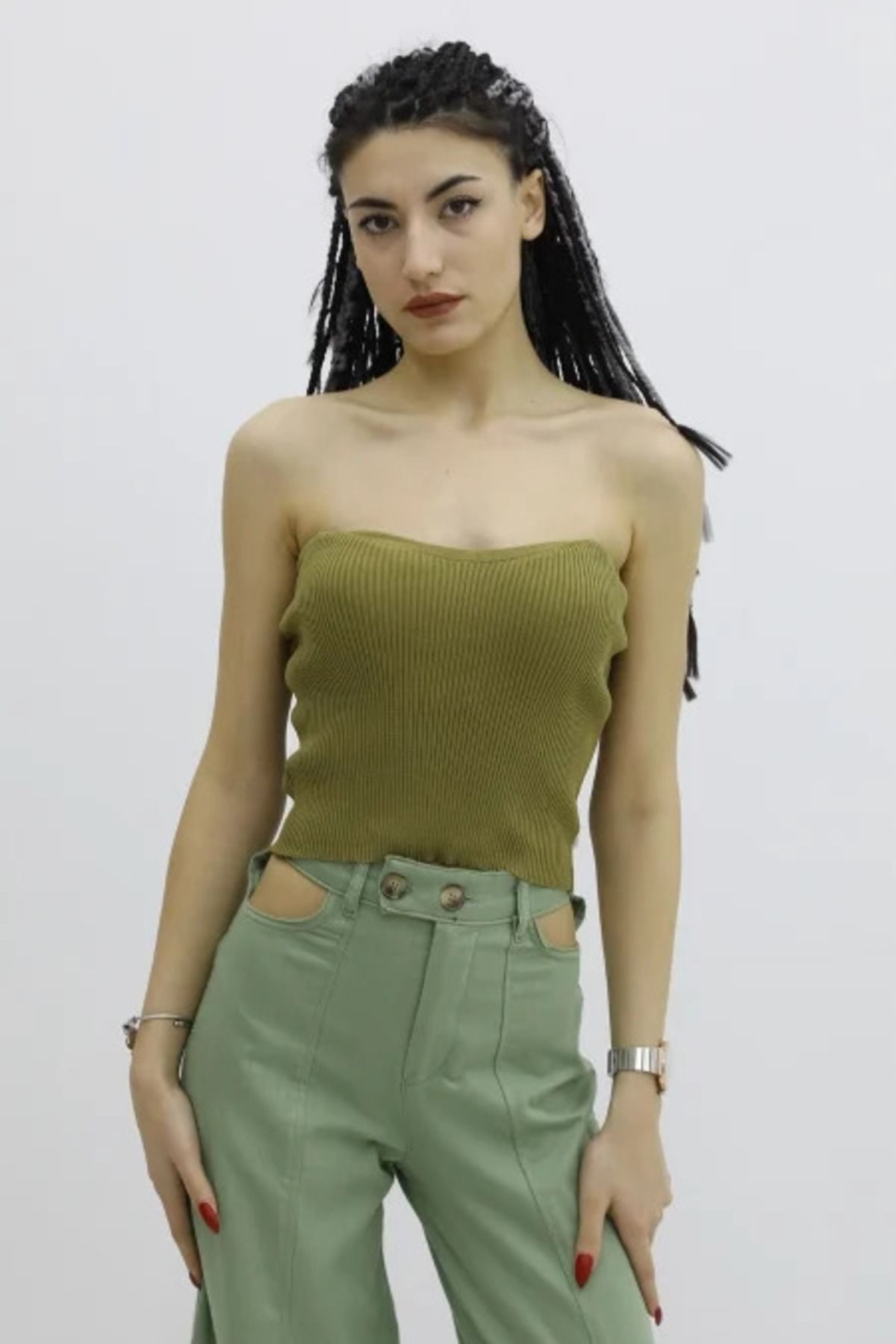 E-RICH Likralı Triko Büstiyer Haki - P-019895