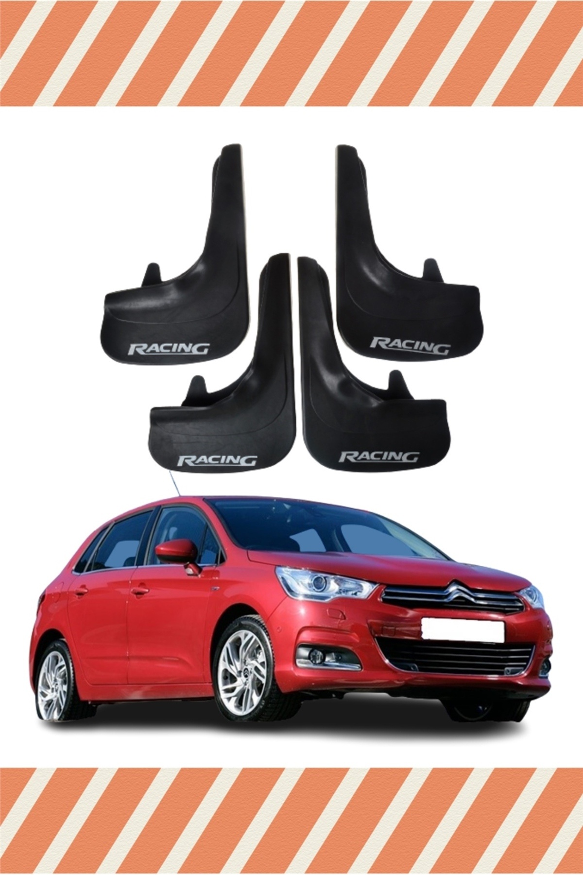 FARKSHP Citroen C4 2011 Ve Sonrası Racing Yazılı 4'lü Tozluk Çamurluk Paçalık