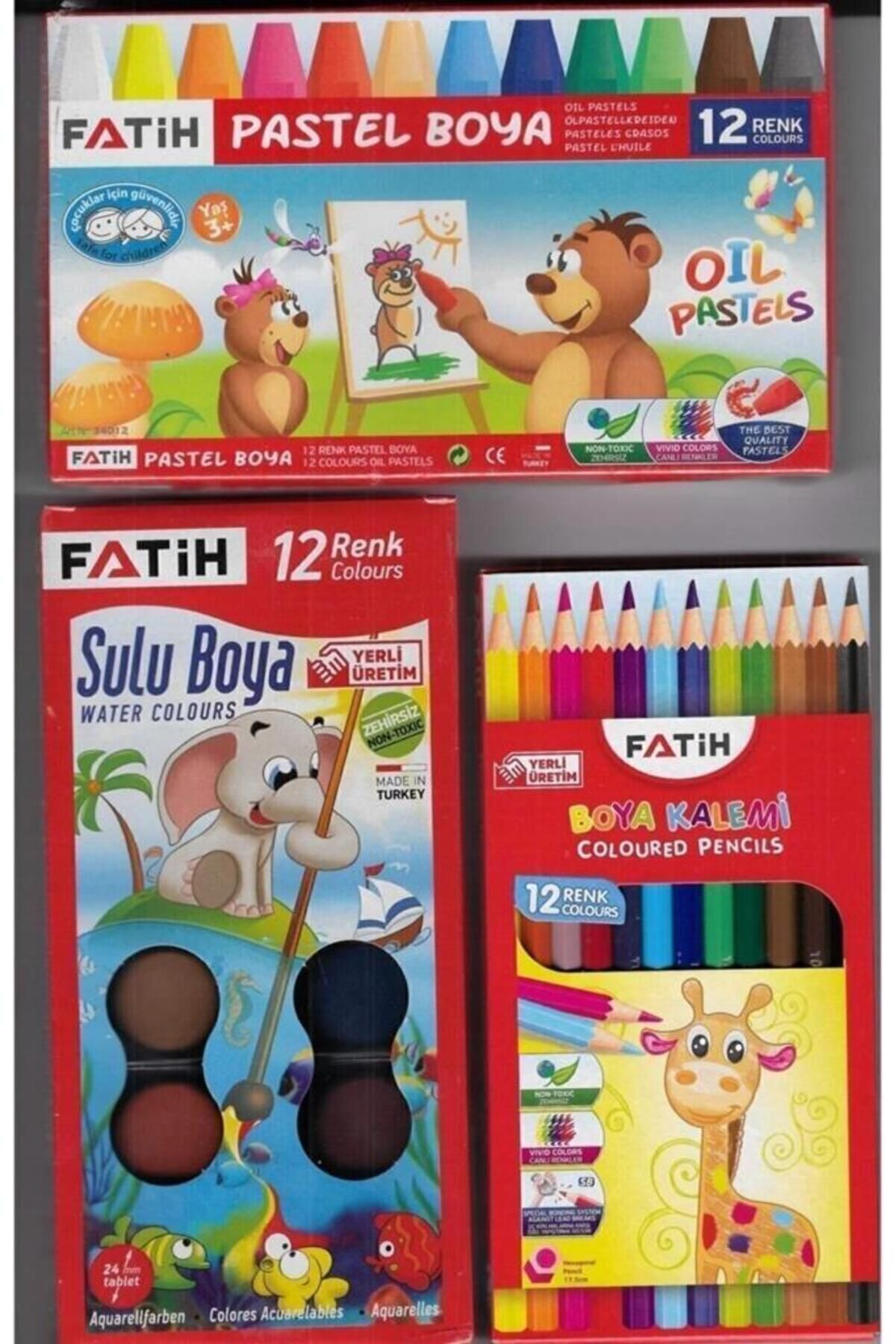 Fatih 3 Lü Okul Kırtasiye Seti Pastel Sulu Kuru Boya Set6