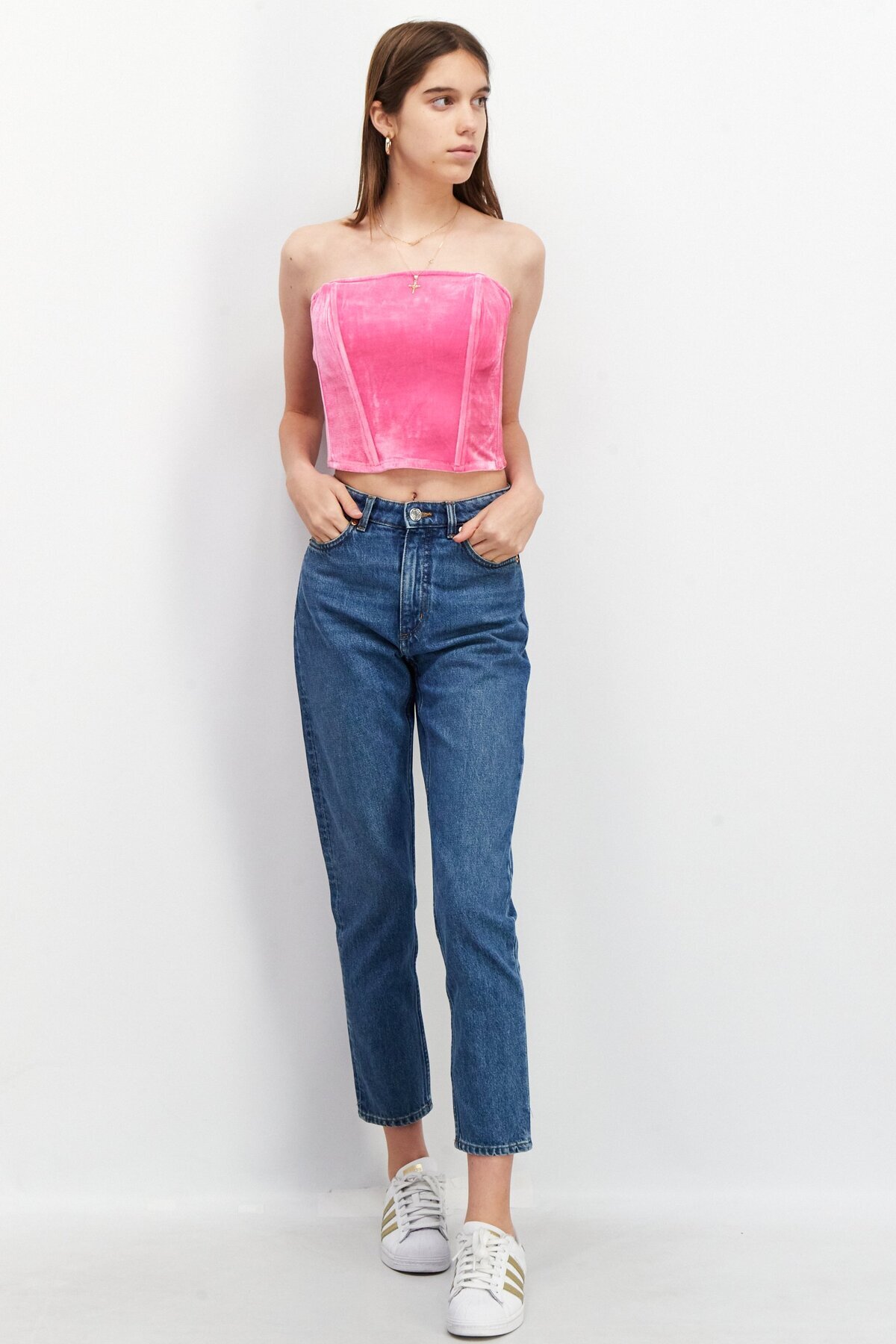 Steve Madden-Women Straight Across Sleeveless Plain Corset Crop Top, Pink 4