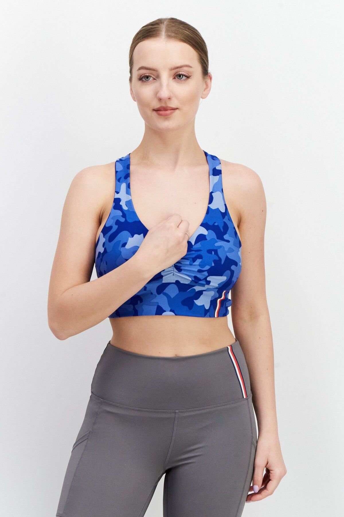 Tommy Hilfiger-Women Camouflage Padded Sports Bra, Blue 1