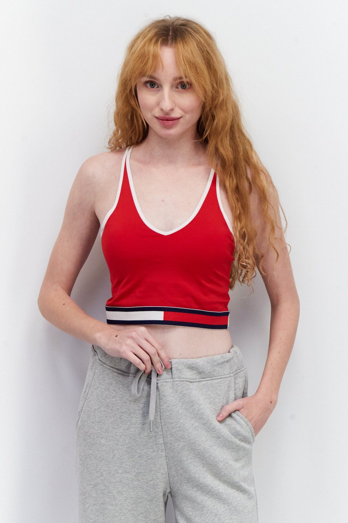 Tommy Hilfiger-Women Brand Logo Padded Sports Bra, Red Combo 1