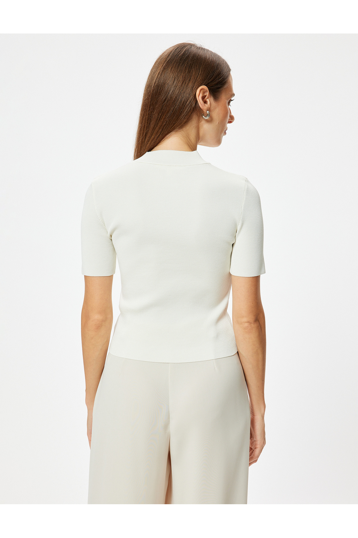 Koton-Short Sleeve Basic Stand Collar Knitwear Sweater 4
