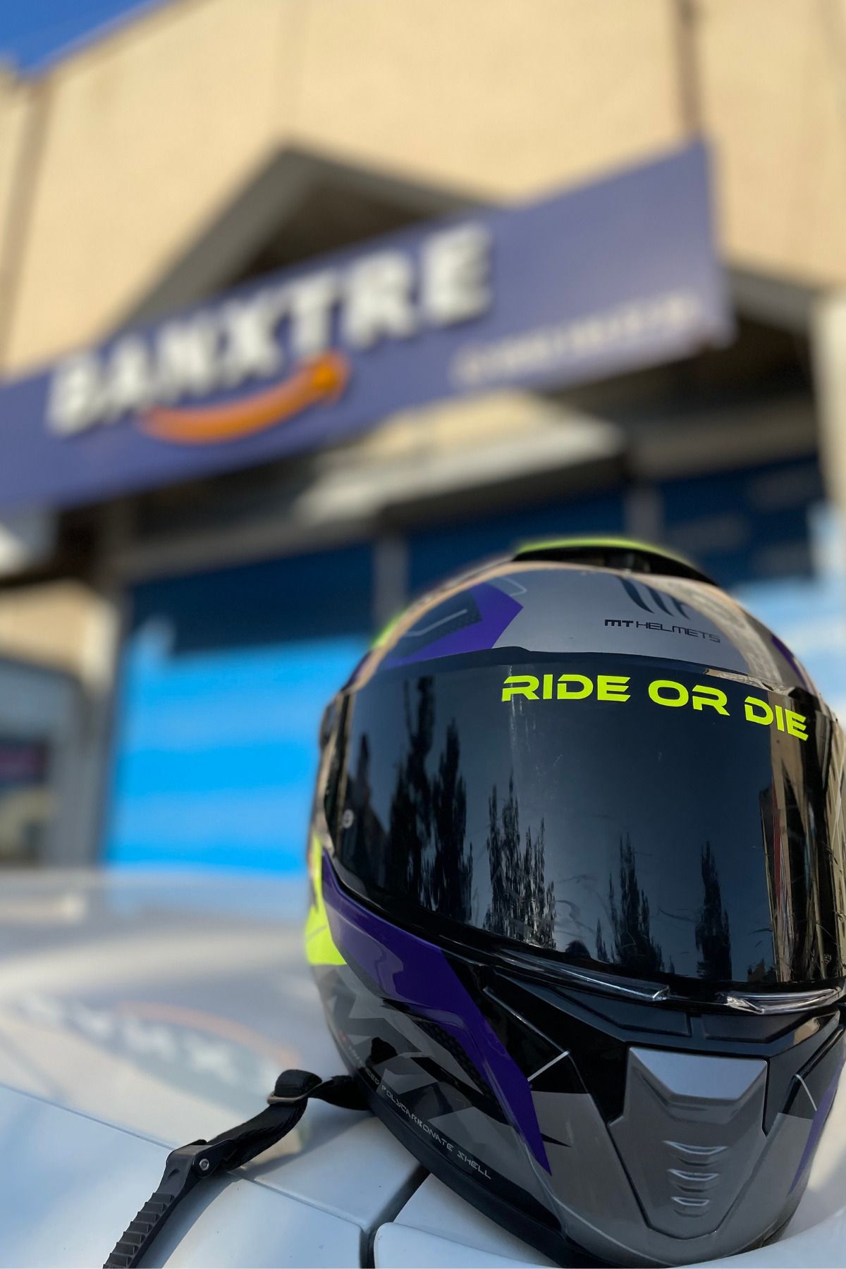 Banxtre-Neon Yellow Ride or Die Sticker Label for Helmet Visor (1 Piece) (No Blocking the Vision) 5