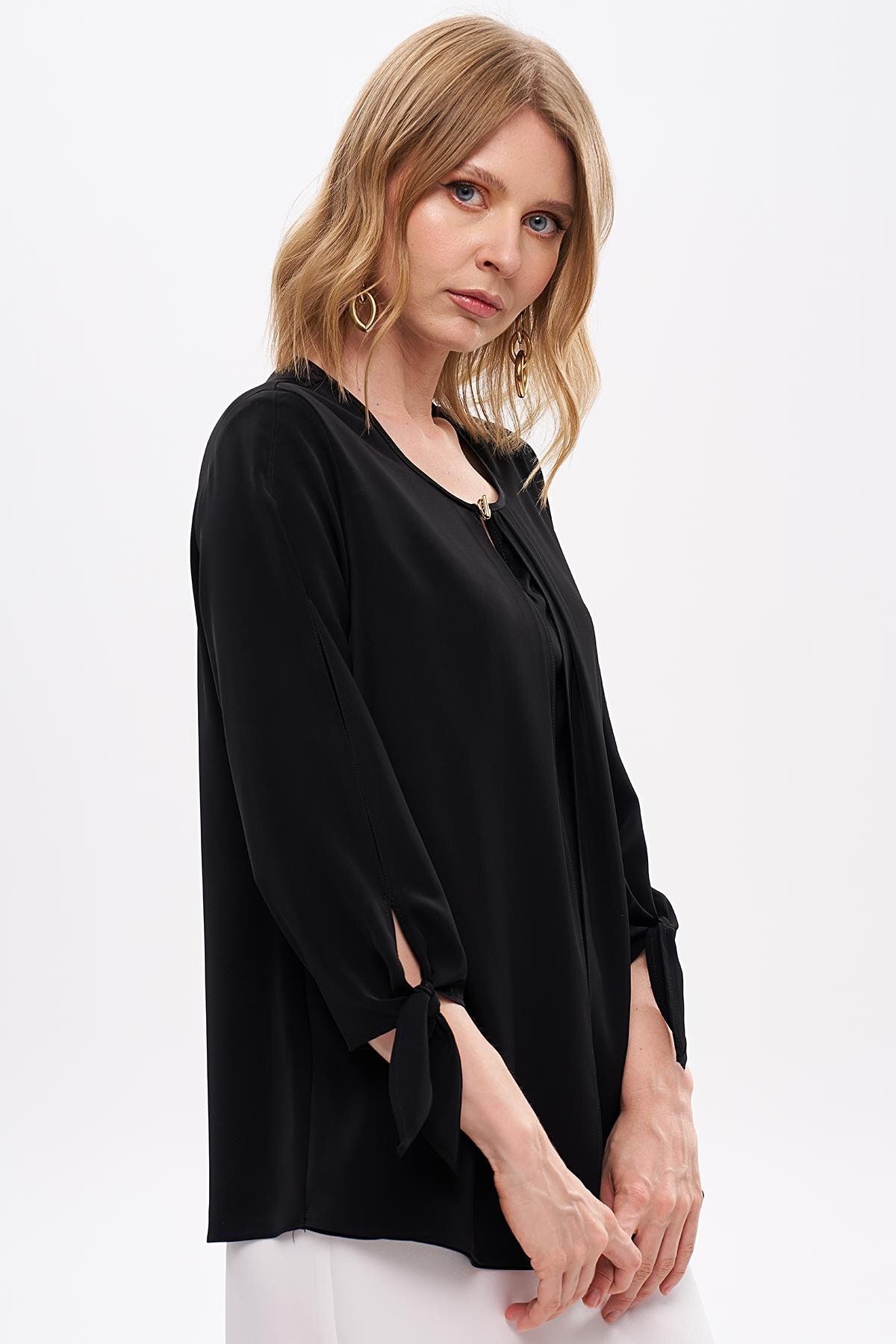 Journey-Blouse-O Neck, Front Pleat Detail, Sleeve Tie 4