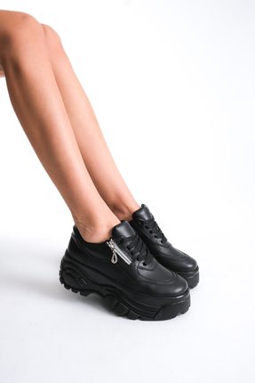 KYC KYCSHOES SANTA SİYAH FERMUARLI SNEAKER SPOR GÜNLÜK AYAKKABI KALIN TABAN T...