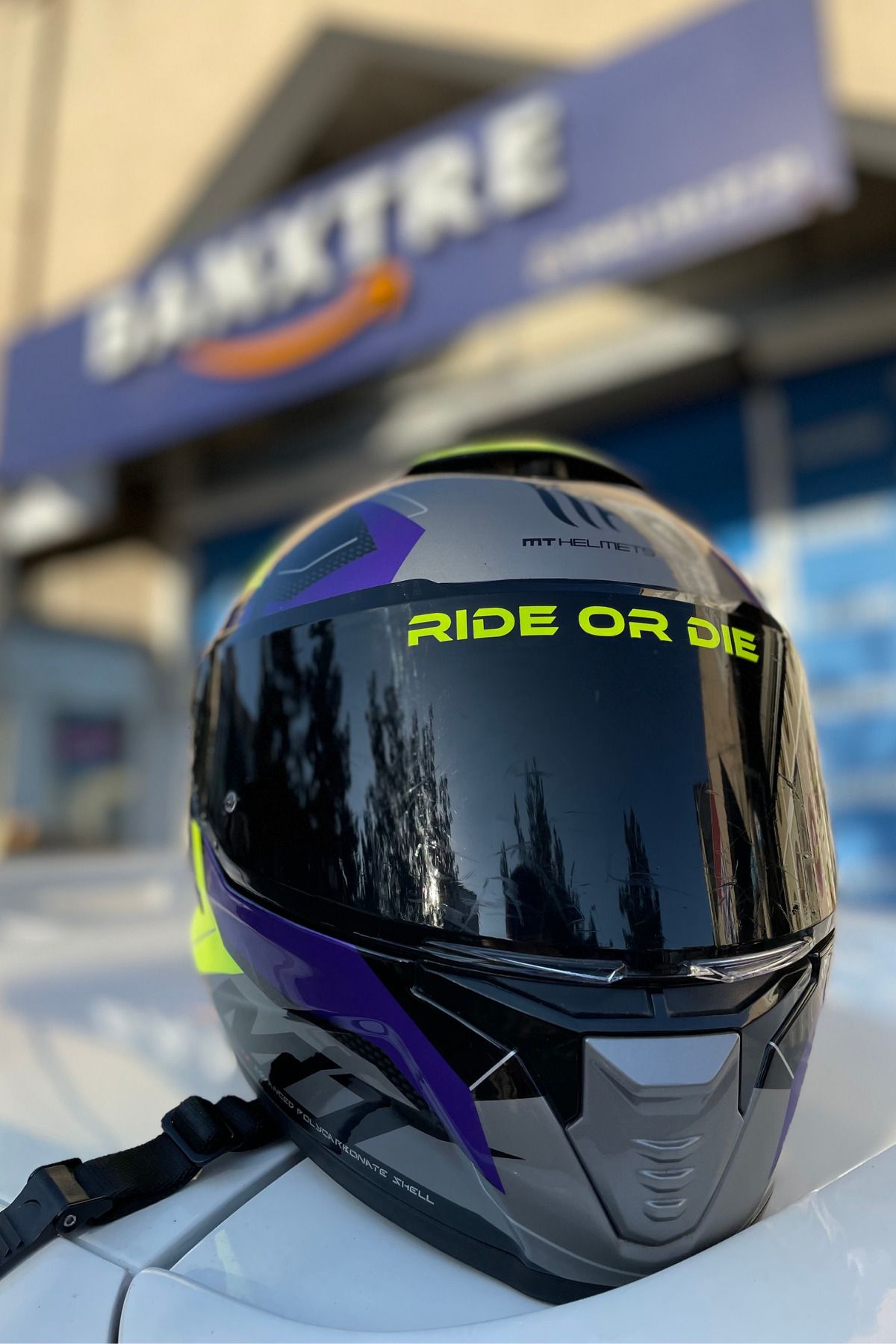 Banxtre-Neon Yellow Ride or Die Sticker Label for Helmet Visor (1 Piece) (No Blocking the Vision) 2