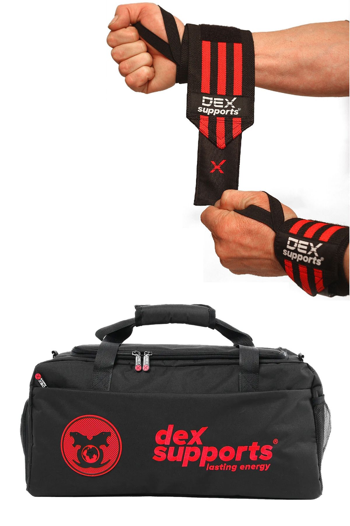 Dex Supports Fitness Sporcu Bilekliği Wrist Wraps + XXL Büyük Boy Fitness Spor Çantası BİG BAG 2'li Paket