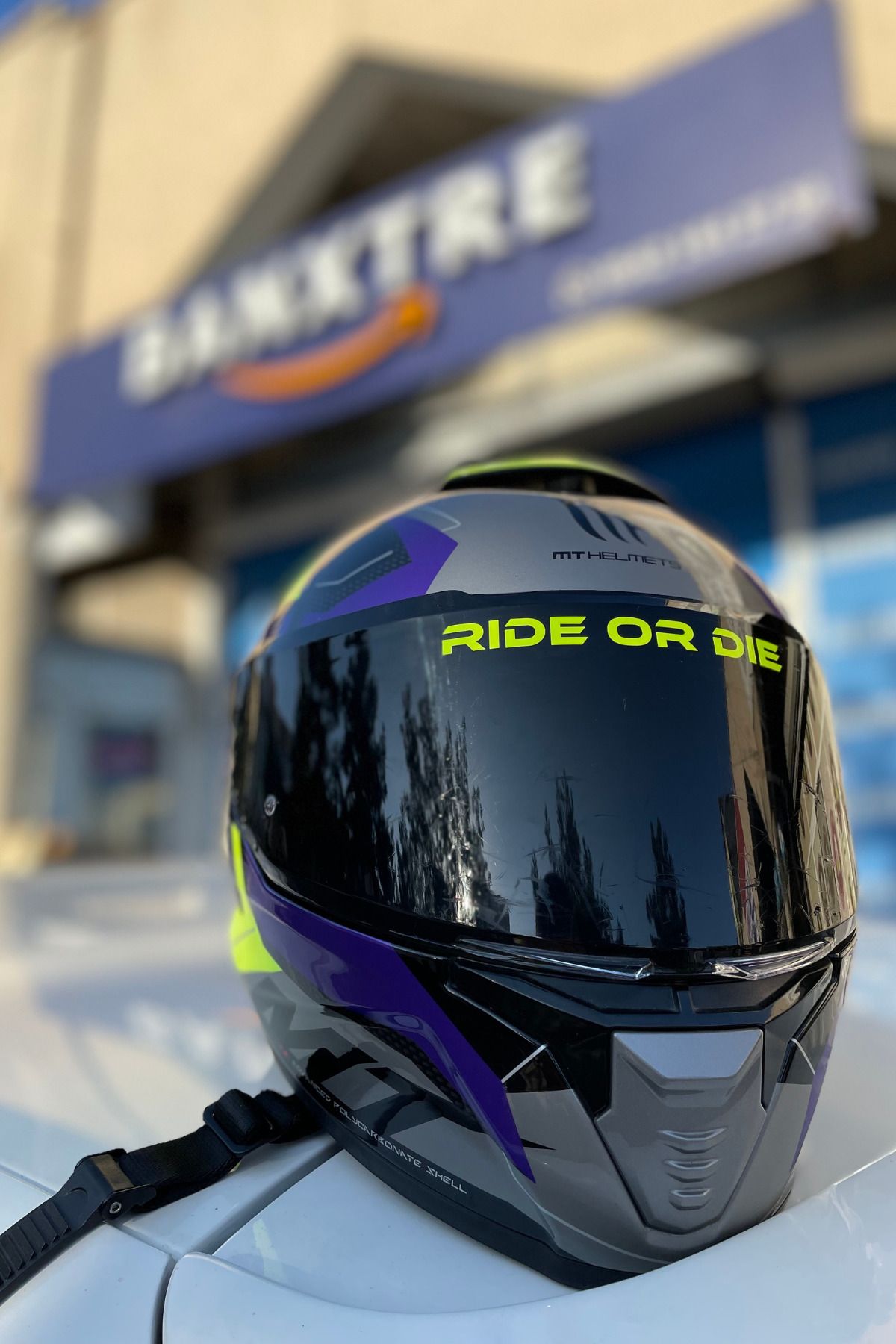 Banxtre-Neon Yellow Ride or Die Sticker Label for Helmet Visor (1 Piece) (No Blocking the Vision) 6