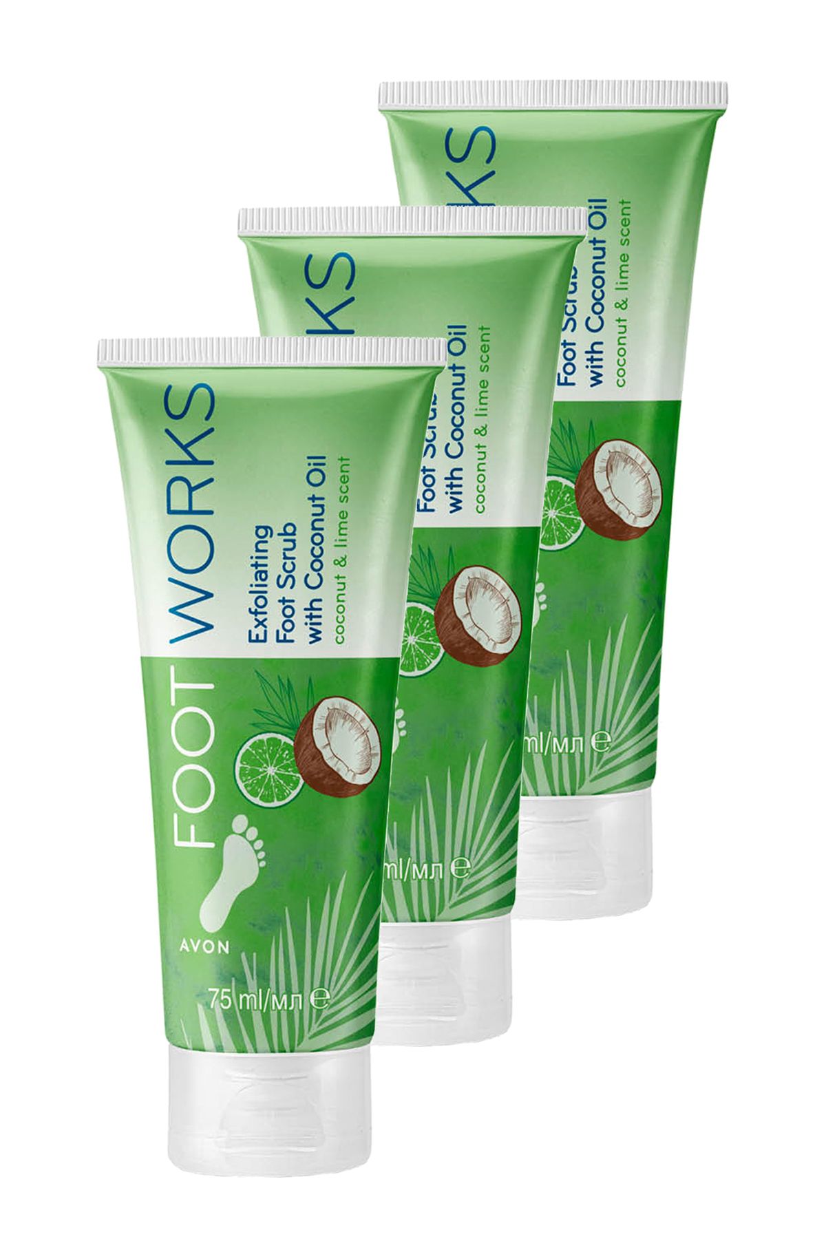 AVON Footworks Hindistan Cevizi ve Misket Limonu Özlü Ayak için Scrub 75 Ml. Üçlü Set