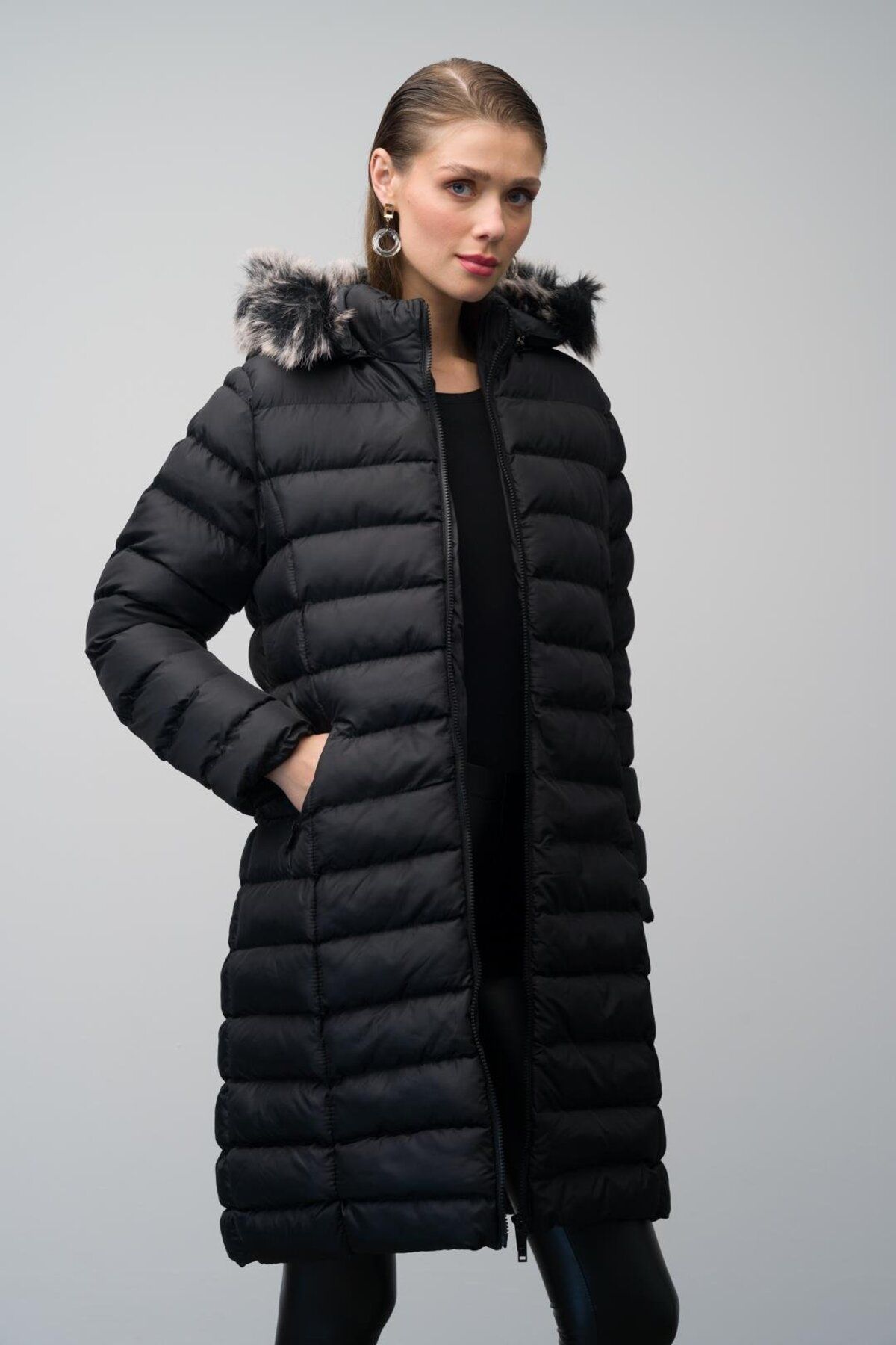 Olcay-Odnímatelný kabát s kapucí Puffer Coat Black 6401 5