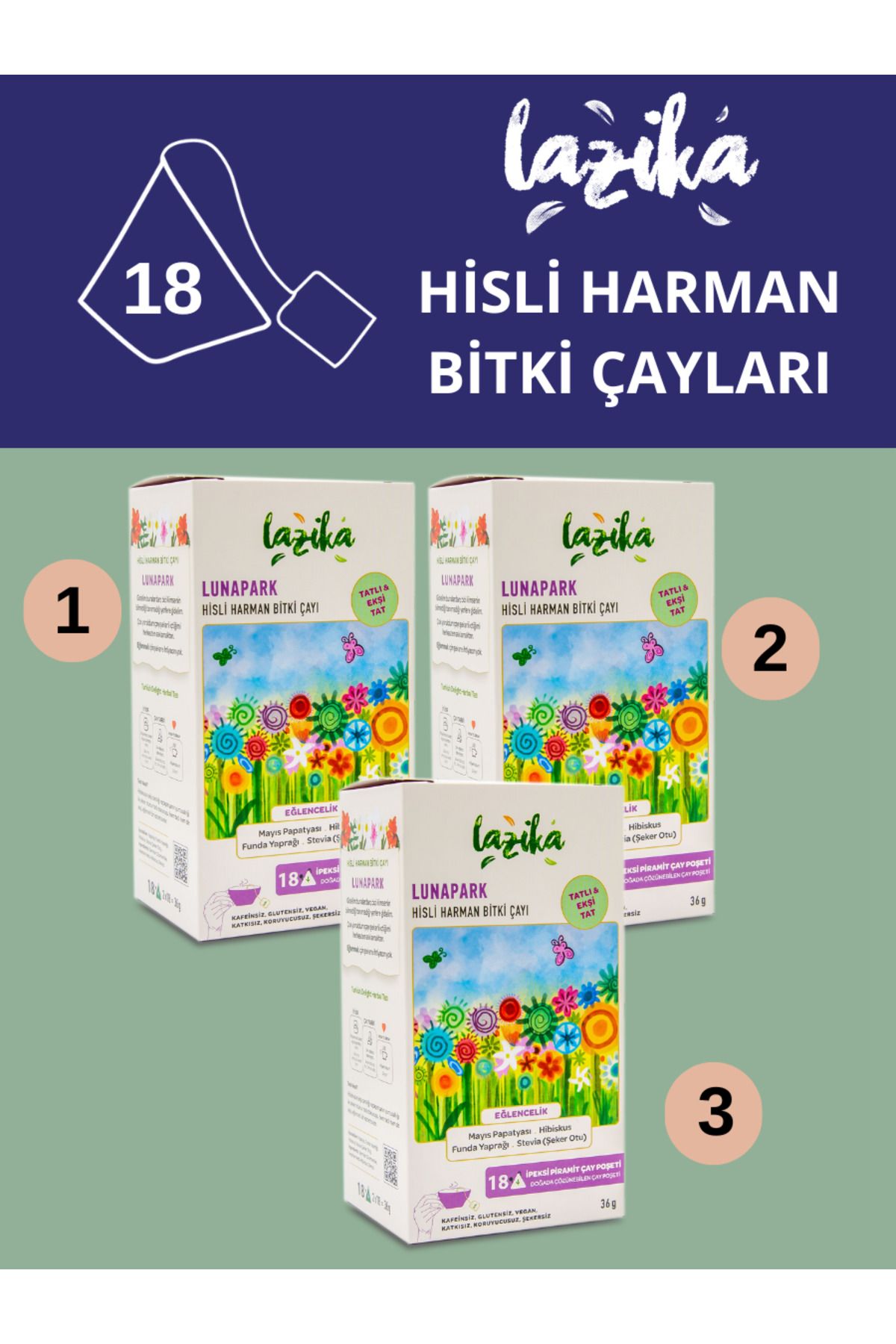 LAZİKA (3'LÜ SET) Lunapark / Çocuk Çayı, Kafeinsiz, Doğal