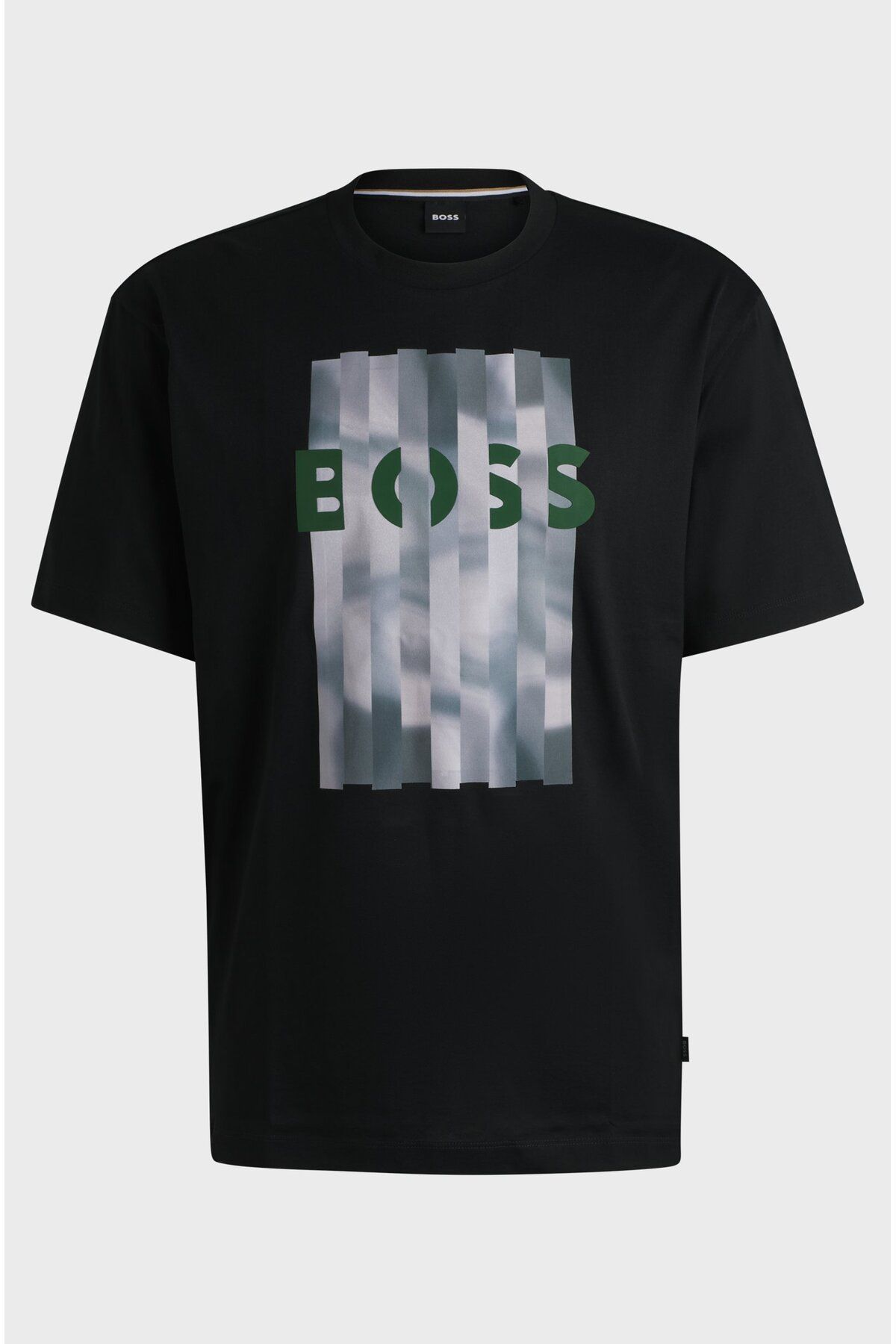 تی شرت مردانه آرم برند آقایان به طور منظم پنبه مناسب ای سیاه 50524979 001 BOSS